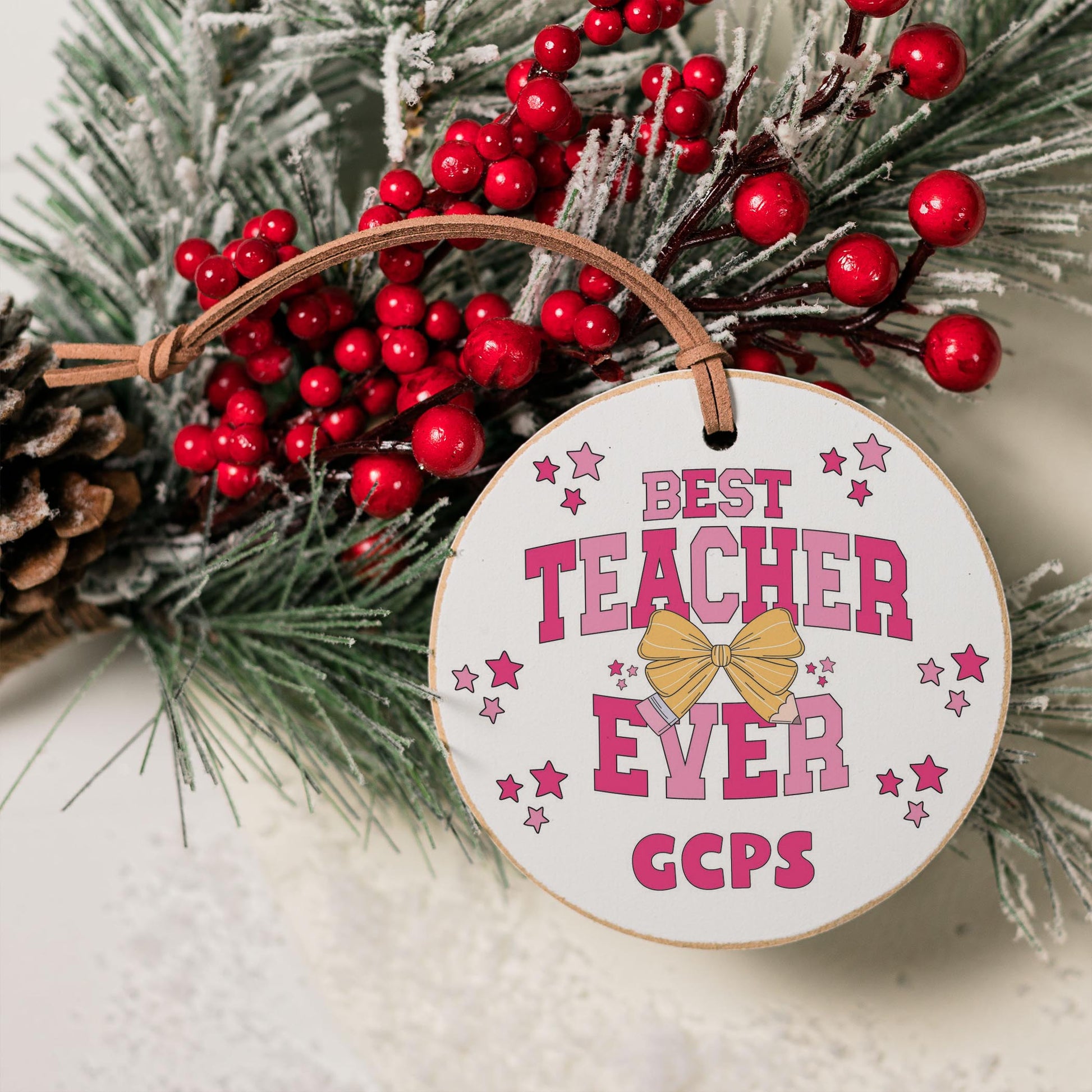 4" Round Ornament-Best Teacher Ever GCPS -3