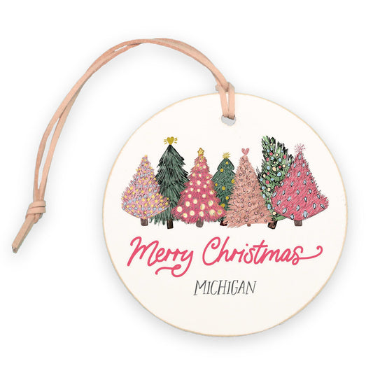 4" Round Ornament-Pink Trees Michigan