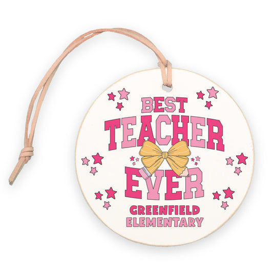 4" Round Ornament-Love+Local Classroom Coquette Best Teacher Ever -0