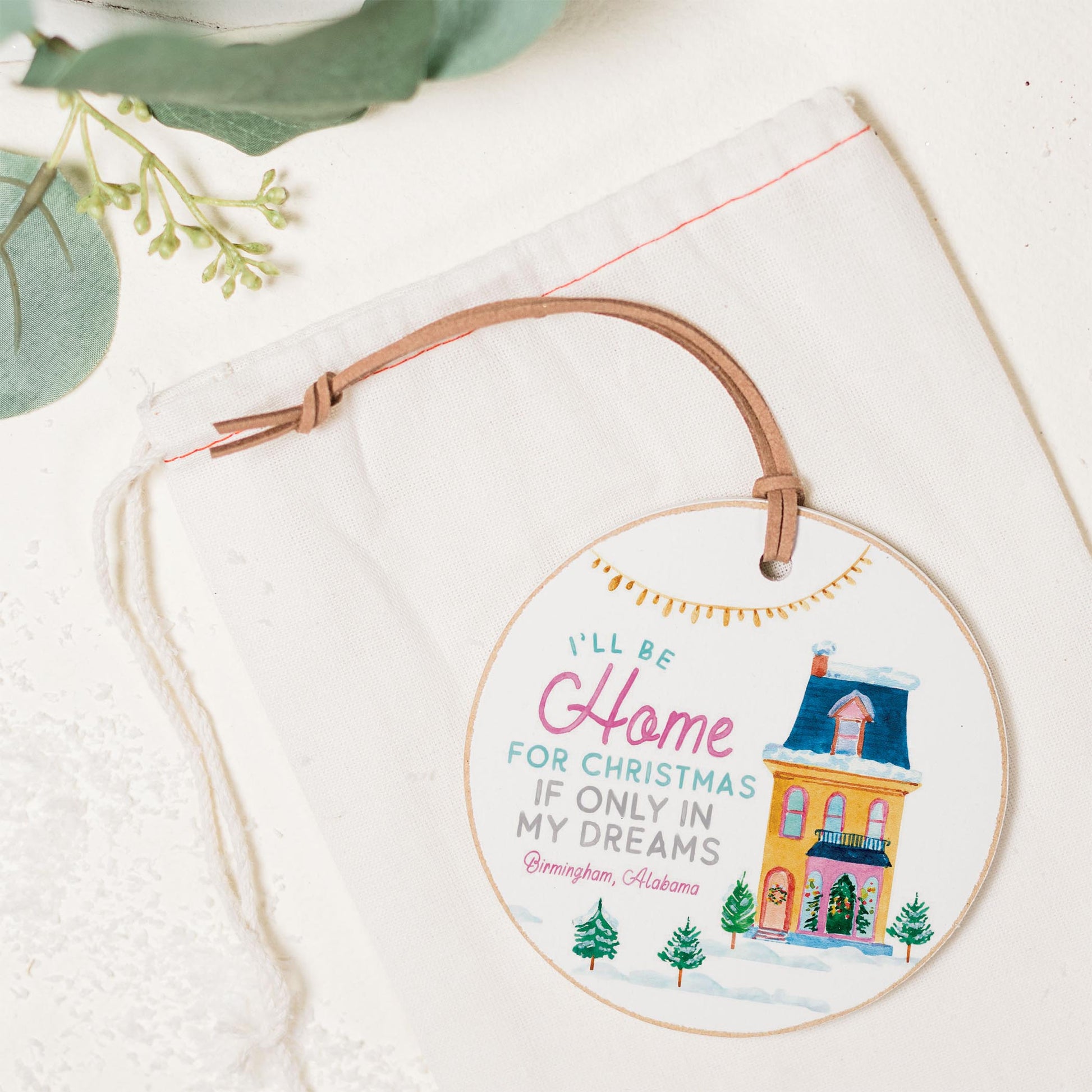 4" Round Ornament-I'll Be Home For Christmas Birmingham Alabama -1