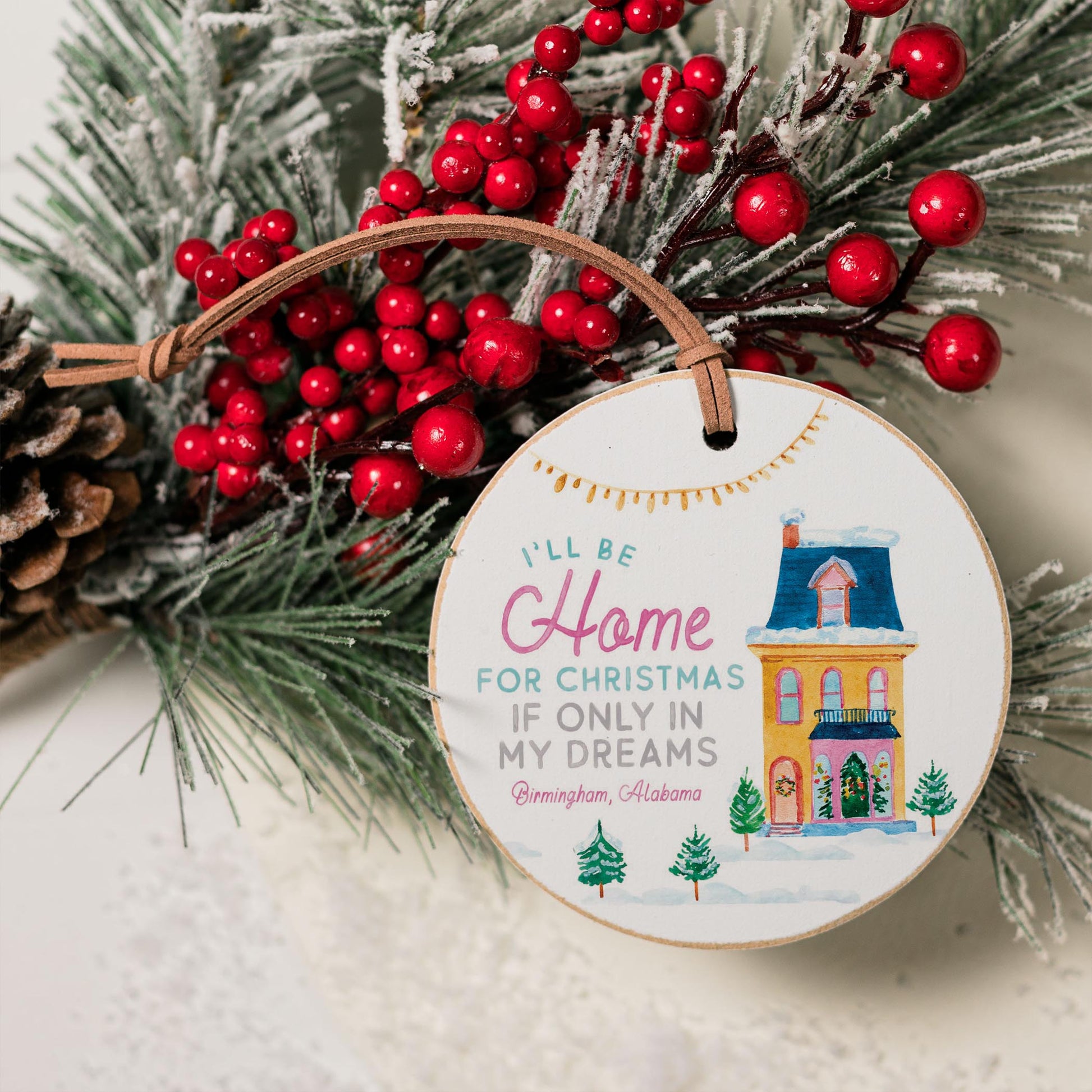 4" Round Ornament-I'll Be Home For Christmas Birmingham Alabama -3