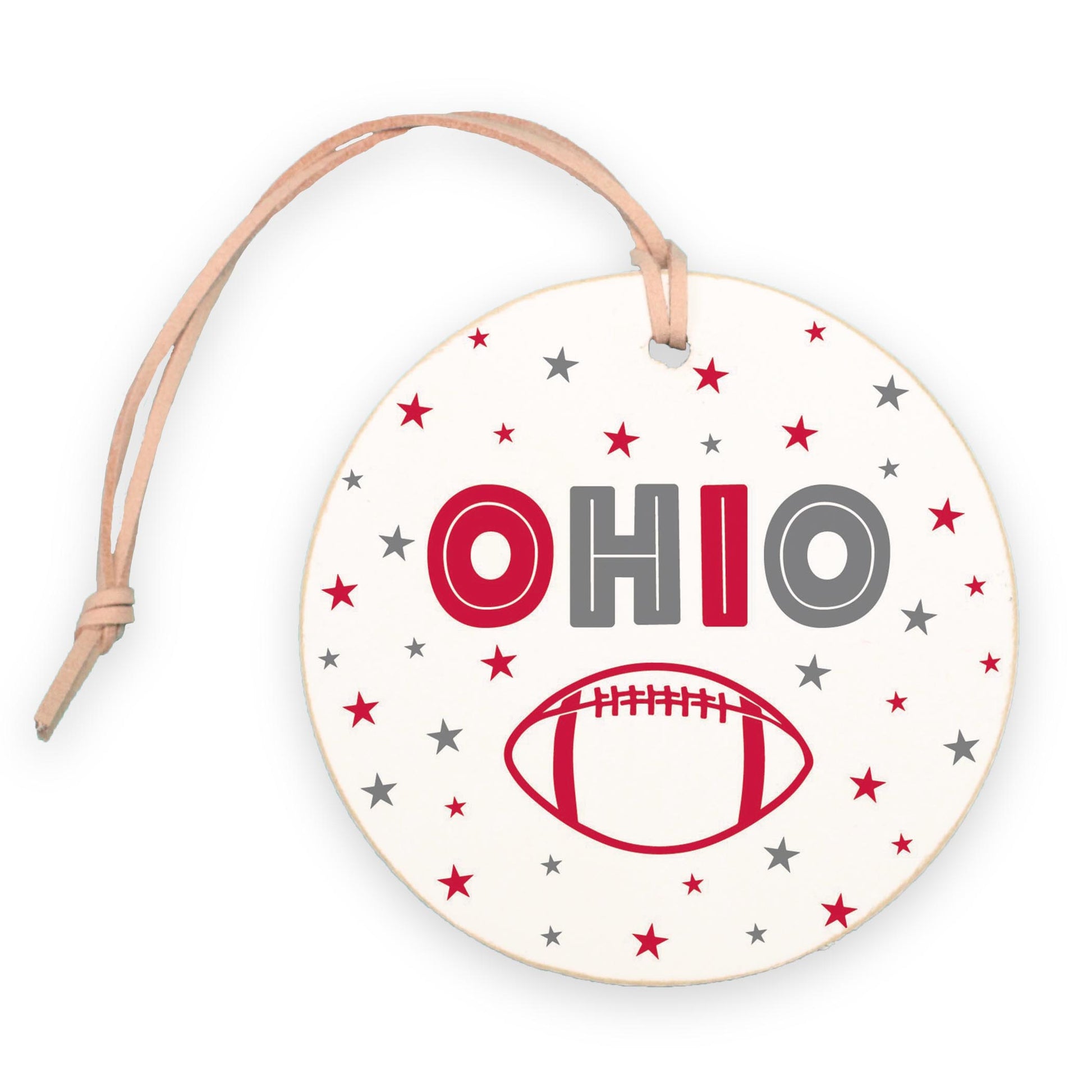 4" Round Ornament-Game Day Stars Ohio Red & Grey -0