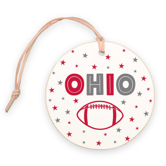 4" Round Ornament-Game Day Stars Ohio Red & Grey -0