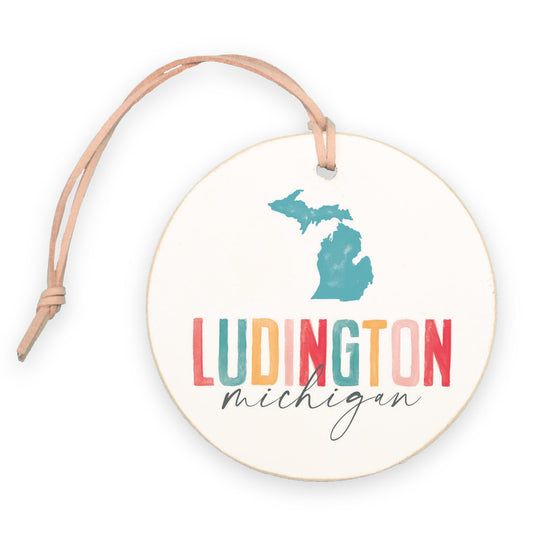 4" Round Ornament-Watercolor City Ludington Michigan -0