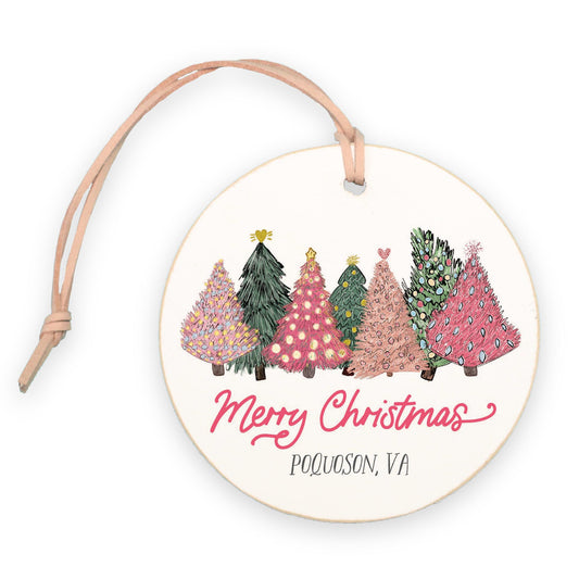 4" Round Ornament-Pink Trees Poquoson Virginia -0