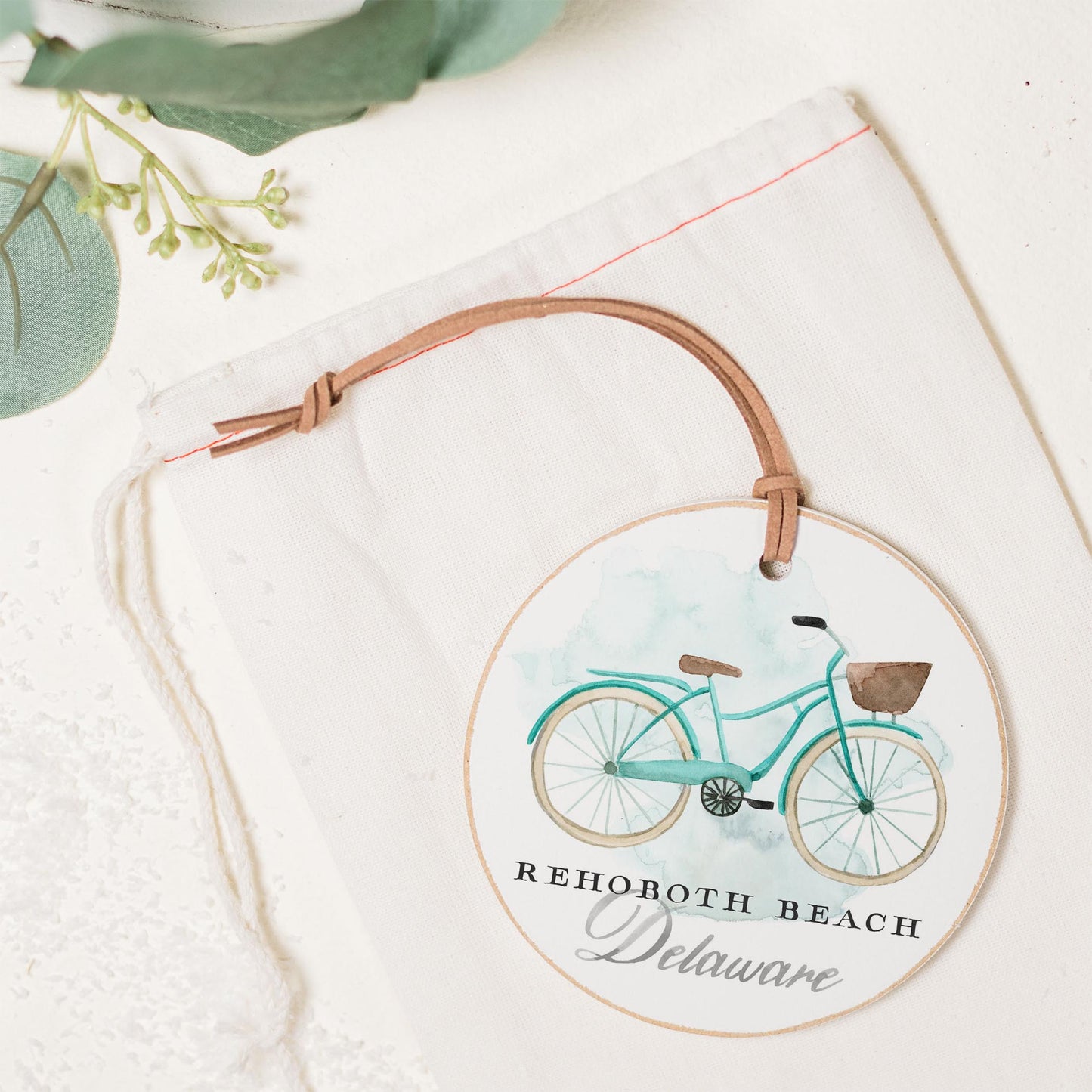 4" Round Ornament-Blue Bike Rehoboth Beach Delaware -1