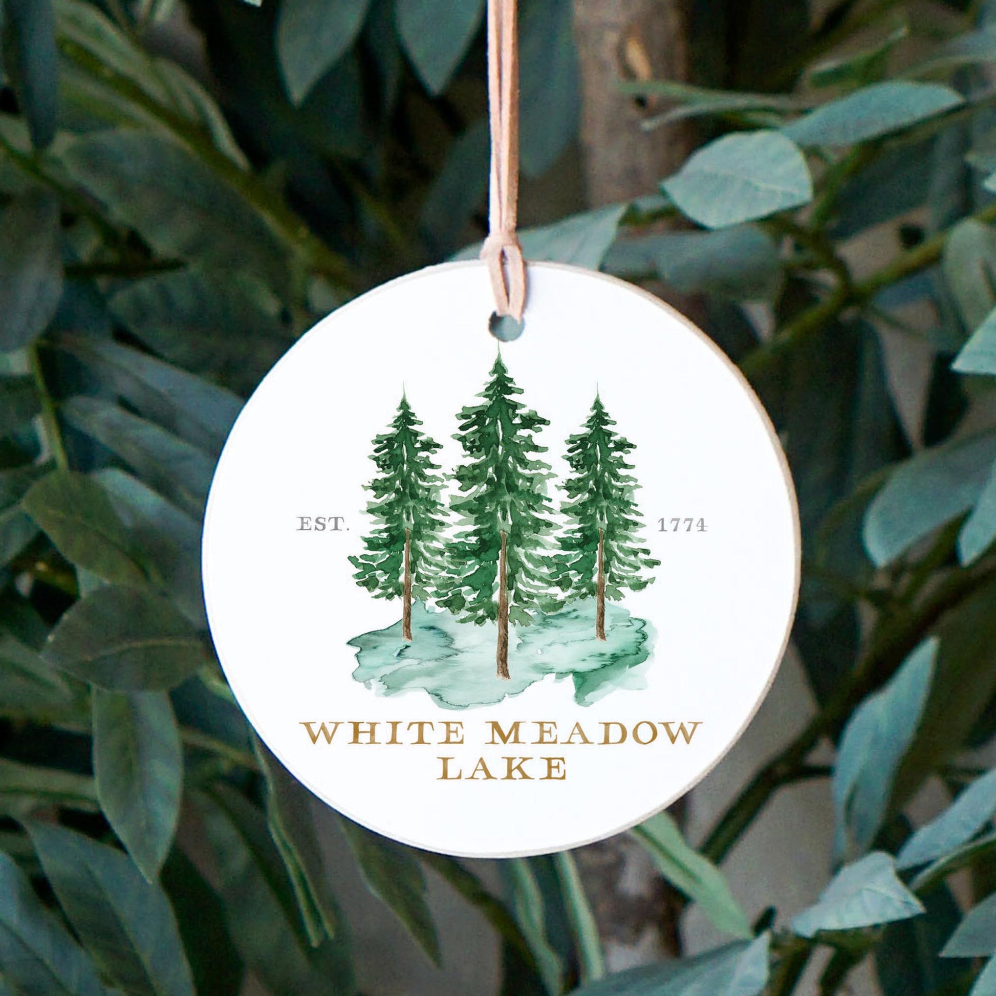 4" Round Ornament-Tree Trio White Meadow Lake New Jersey -2