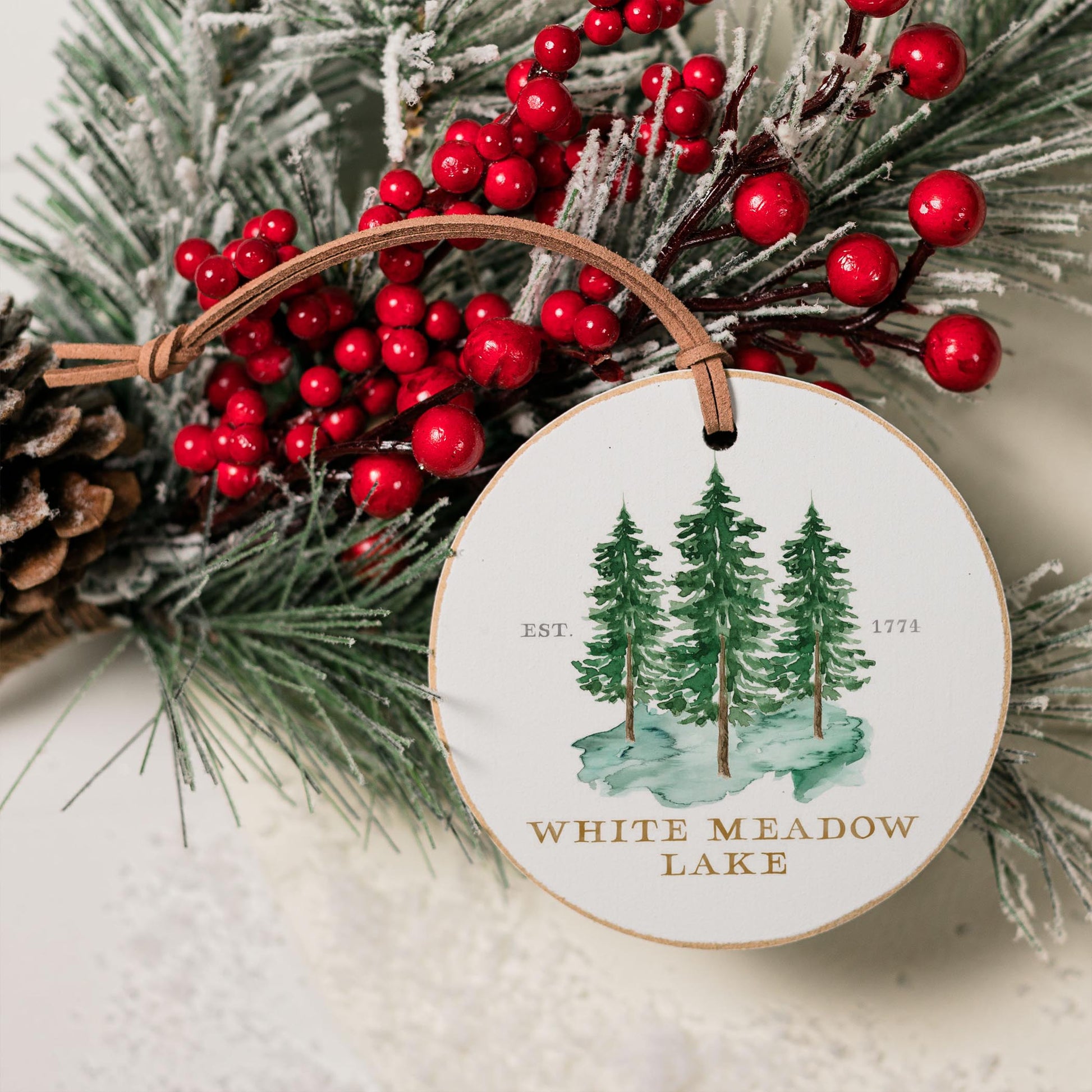 4" Round Ornament-Tree Trio White Meadow Lake New Jersey -3