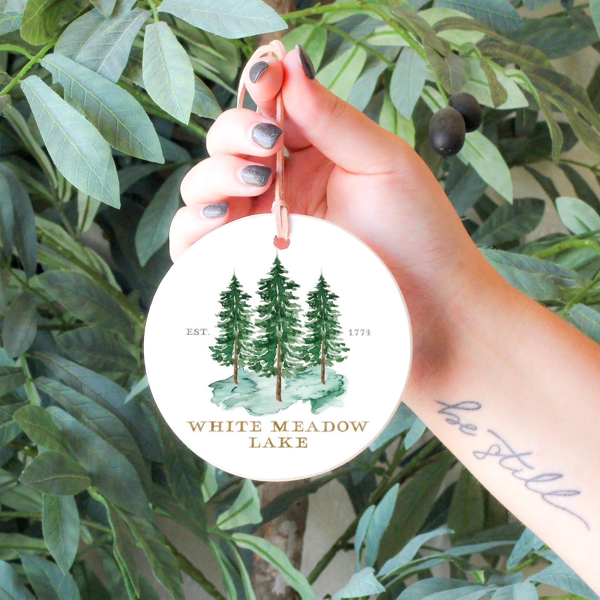 4" Round Ornament-Tree Trio White Meadow Lake New Jersey -4