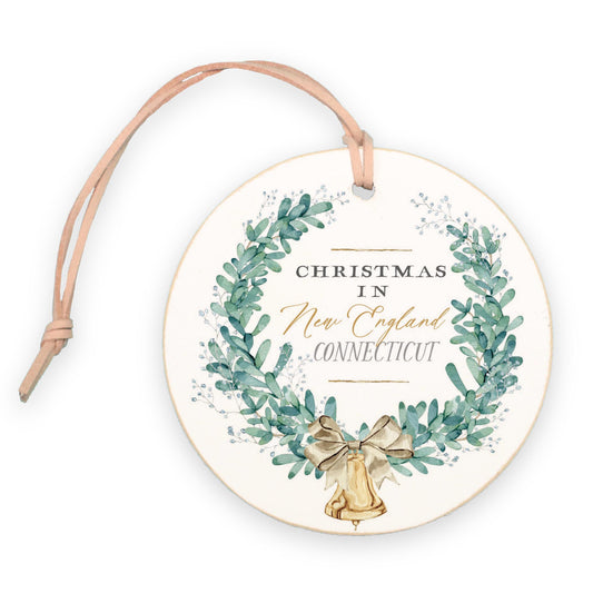 4" Round Ornament-Classic City Christmas New England Connecticut -0