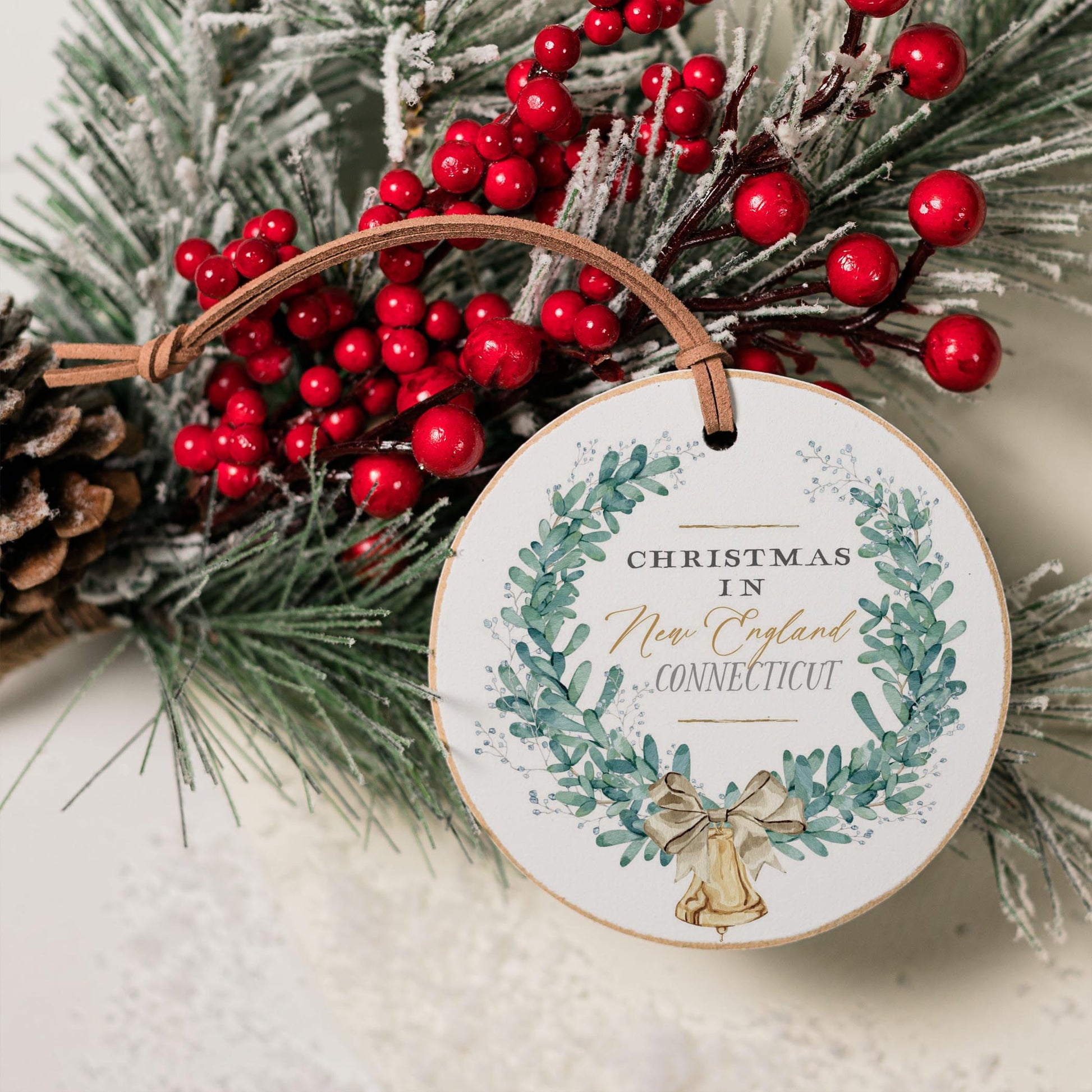 4" Round Ornament-Classic City Christmas New England Connecticut -3