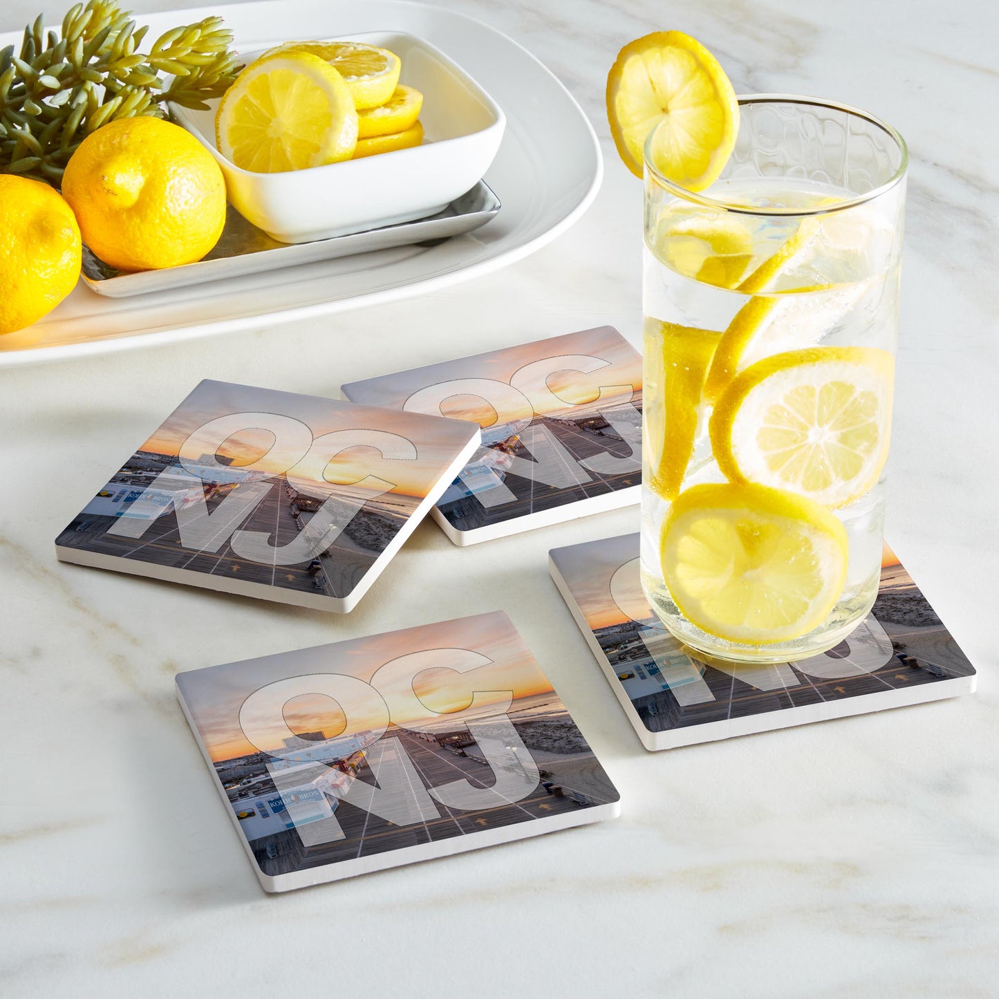 Ceramic Square Coaster 4-Set-OCNJ Boardwalk Sunrise