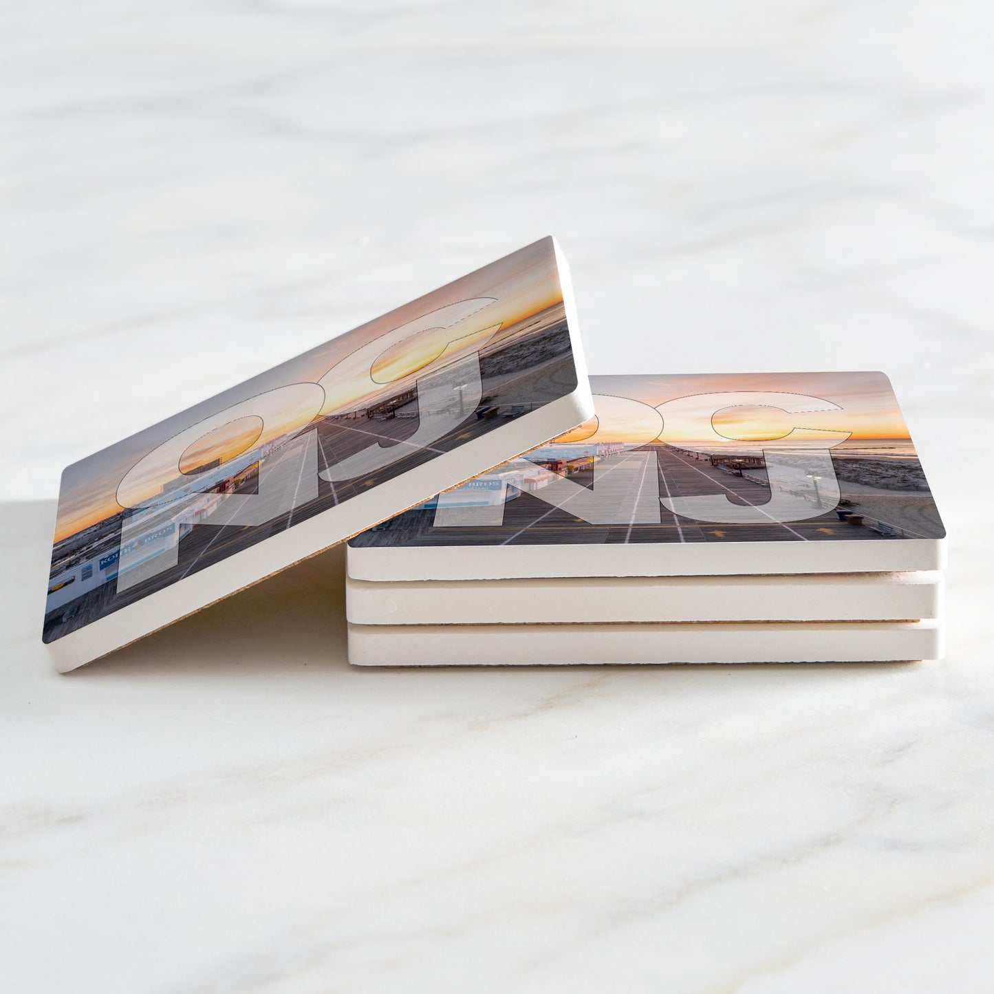 Ceramic Square Coaster 4-Set-OCNJ Boardwalk Sunrise