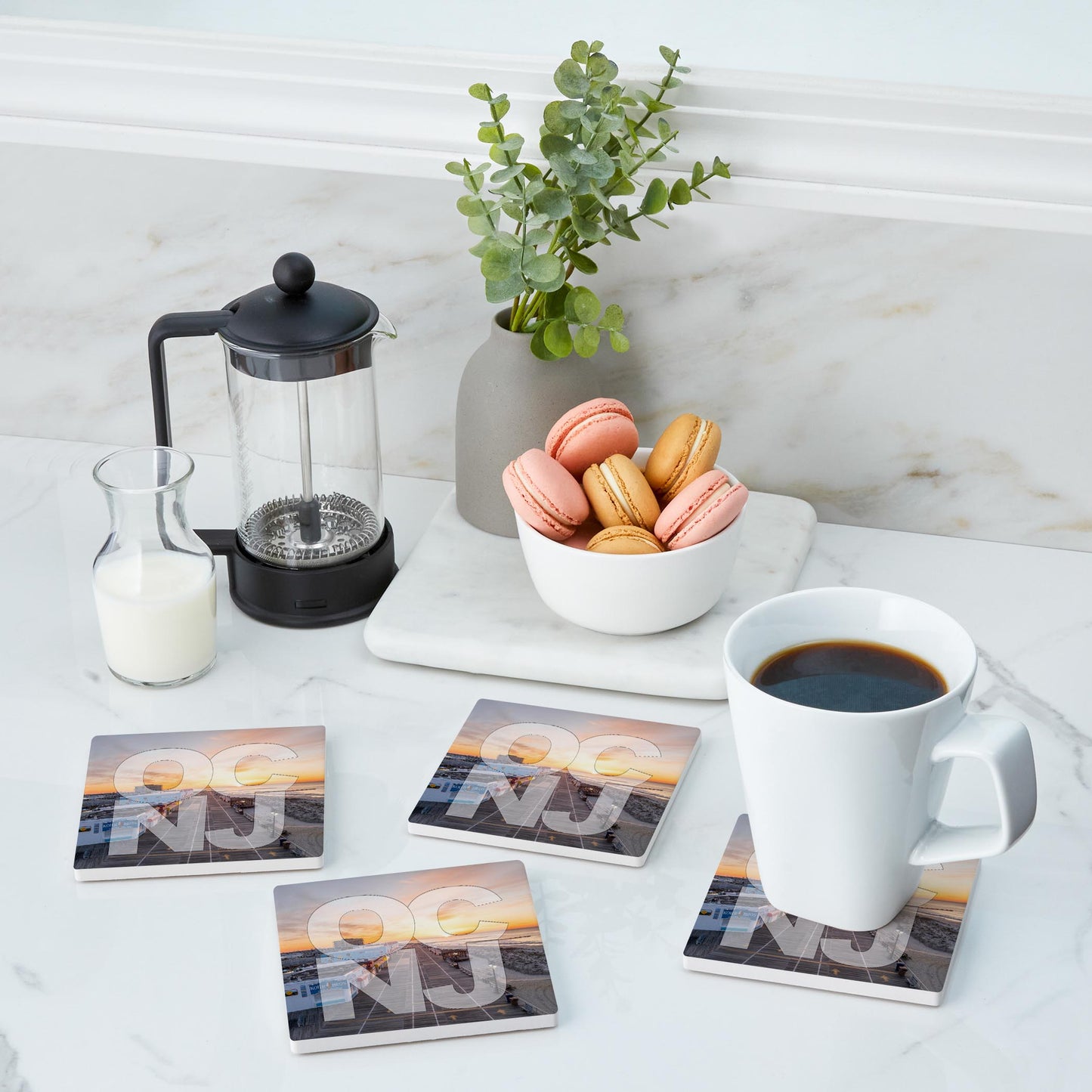 Ceramic Square Coaster 4-Set-OCNJ Boardwalk Sunrise