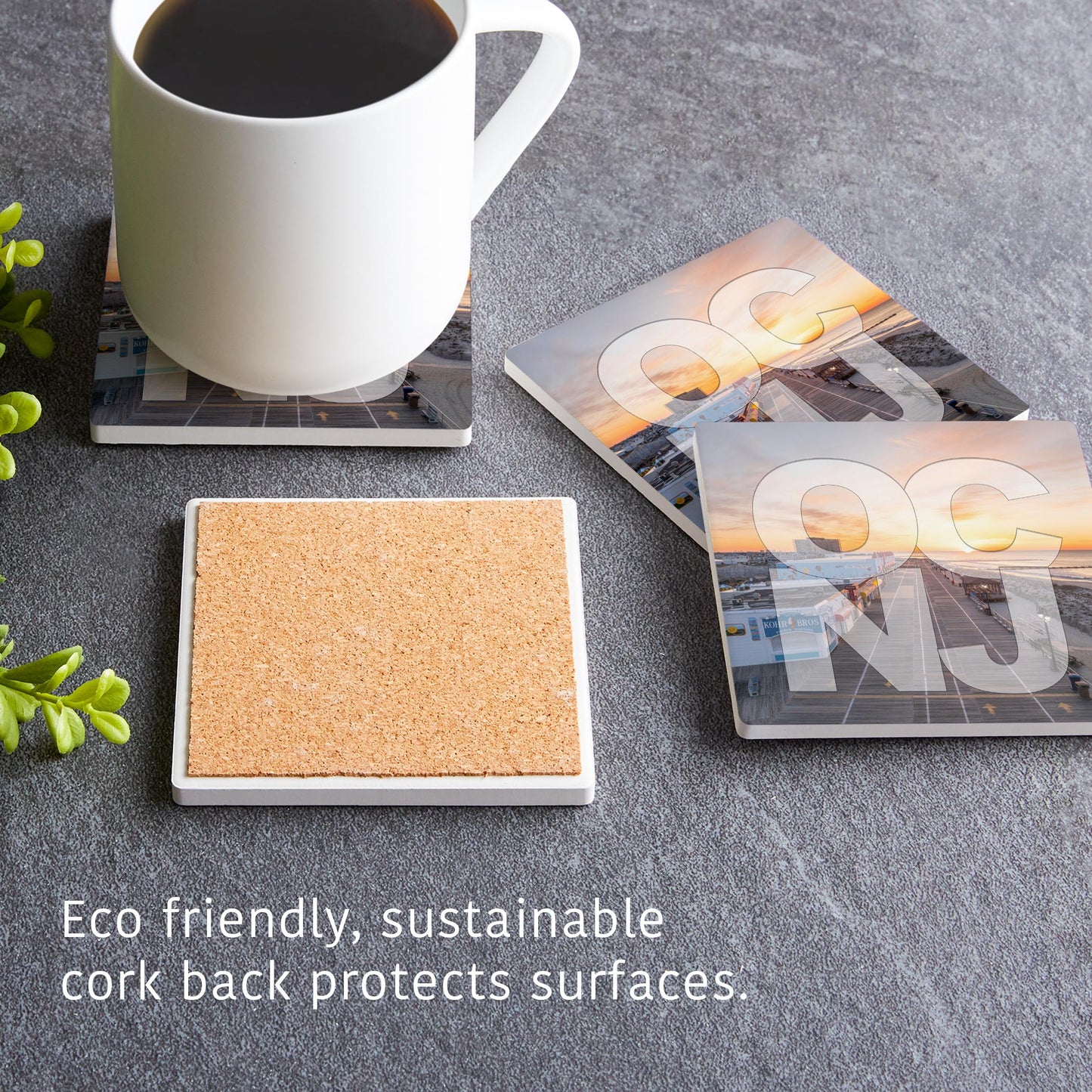 Ceramic Square Coaster 4-Set-OCNJ Boardwalk Sunrise