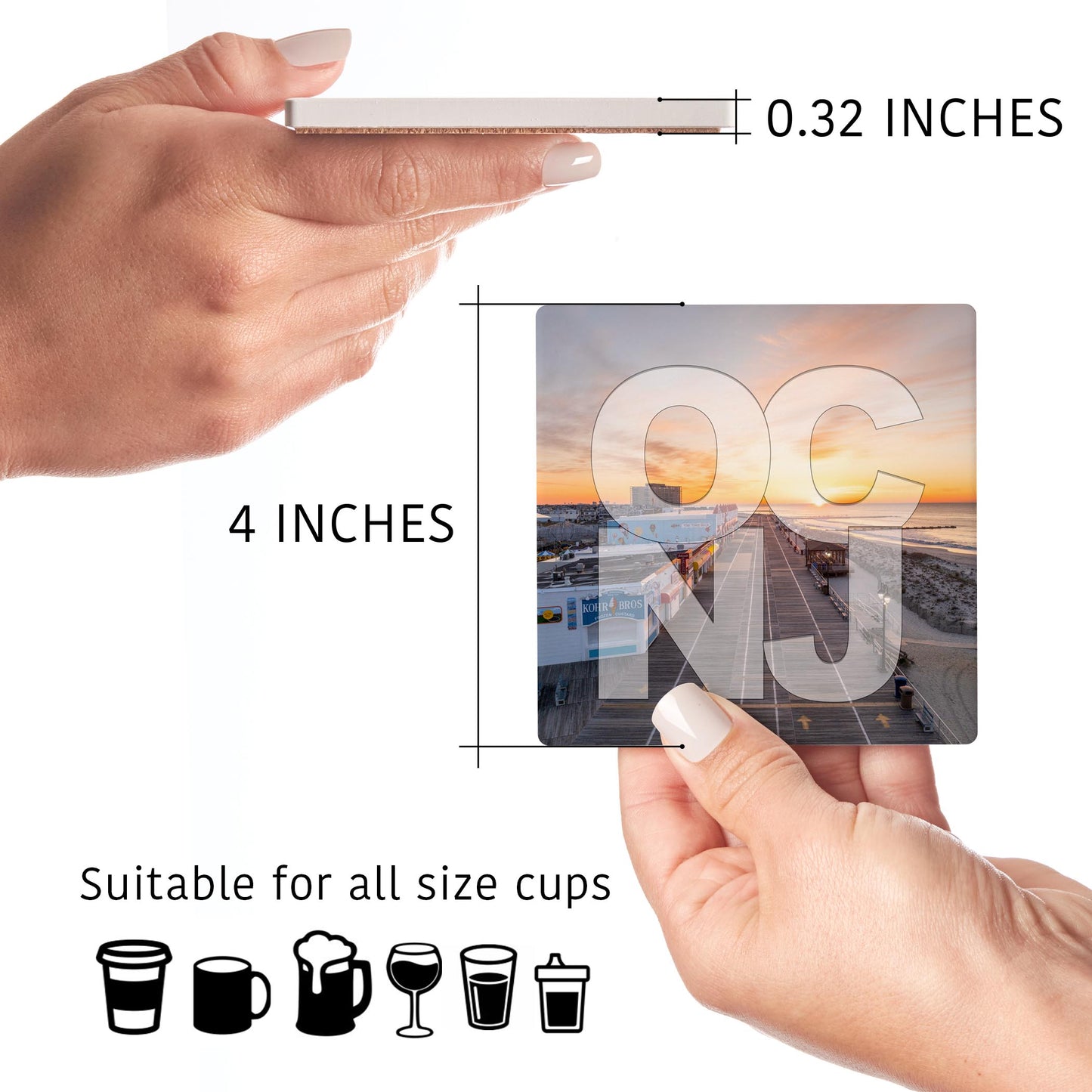 Ceramic Square Coaster 4-Set-OCNJ Boardwalk Sunrise