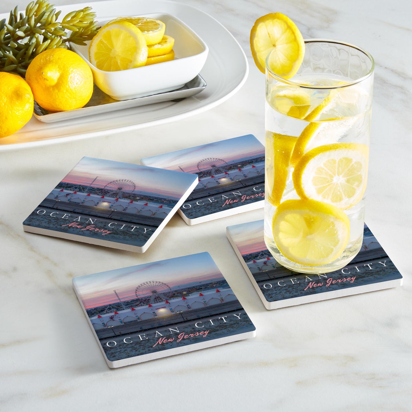 Ceramic Square Coaster 4-Set-Wonderland Pink Sunset Square