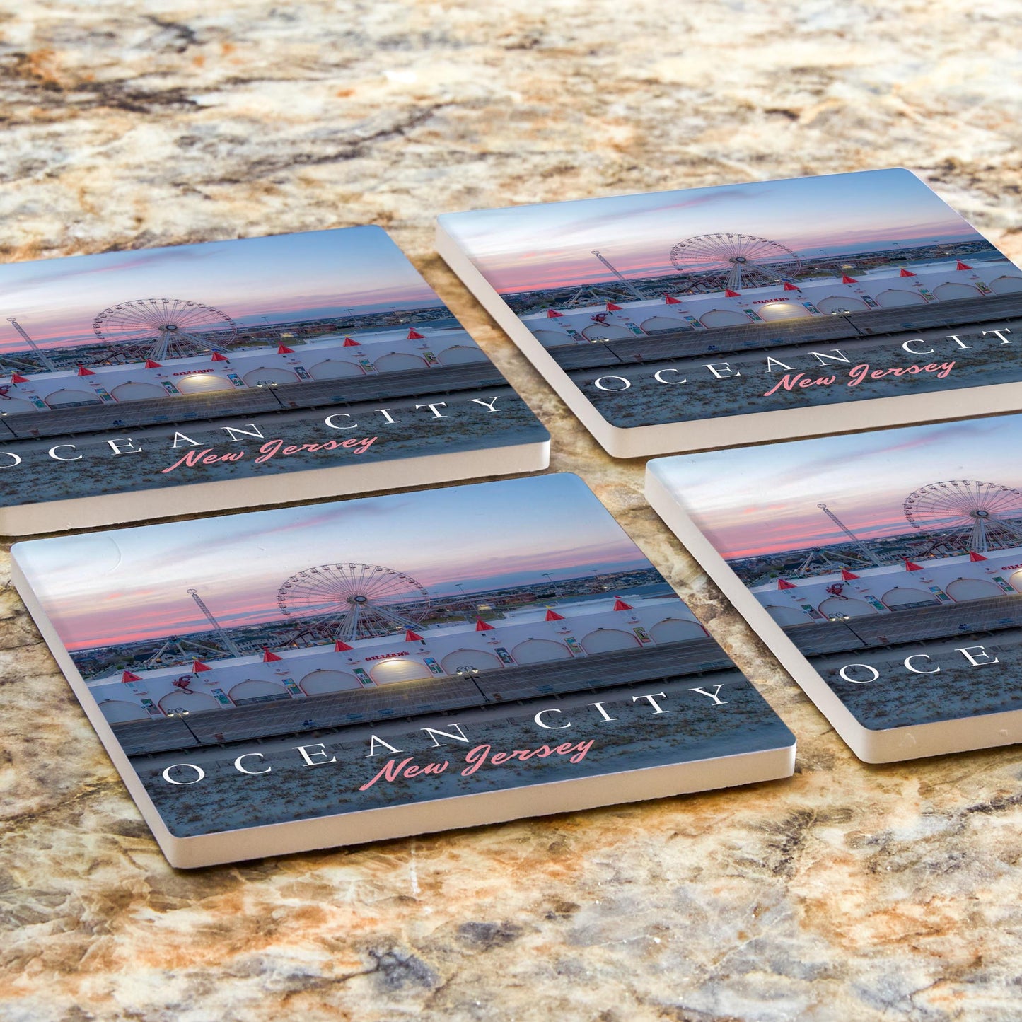 Ceramic Square Coaster 4-Set-Wonderland Pink Sunset Square