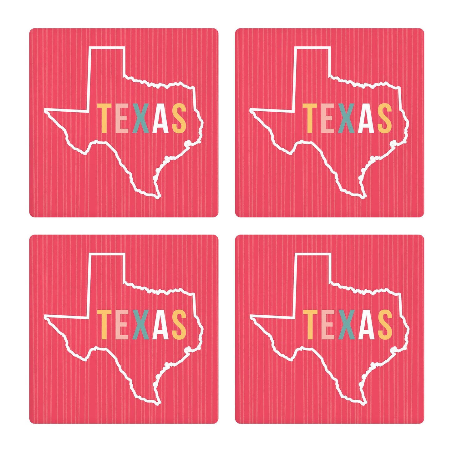Ceramic Square Coaster 4-Set-Boho Color Pink Texas