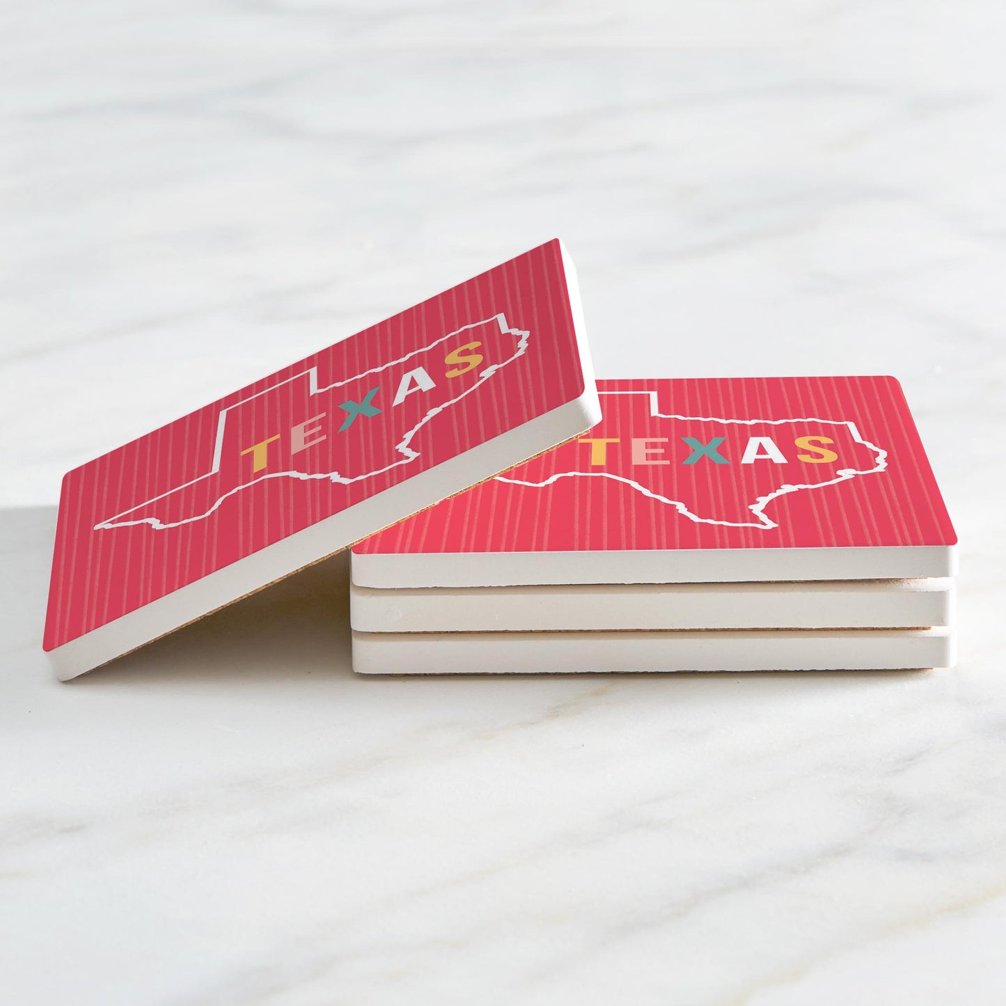 Ceramic Square Coaster 4-Set-Boho Color Pink Texas