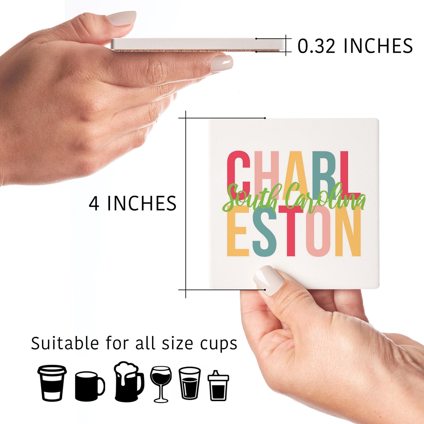 Ceramic Square Coaster 4-Set-Boho Color Charleston South Carolina -4