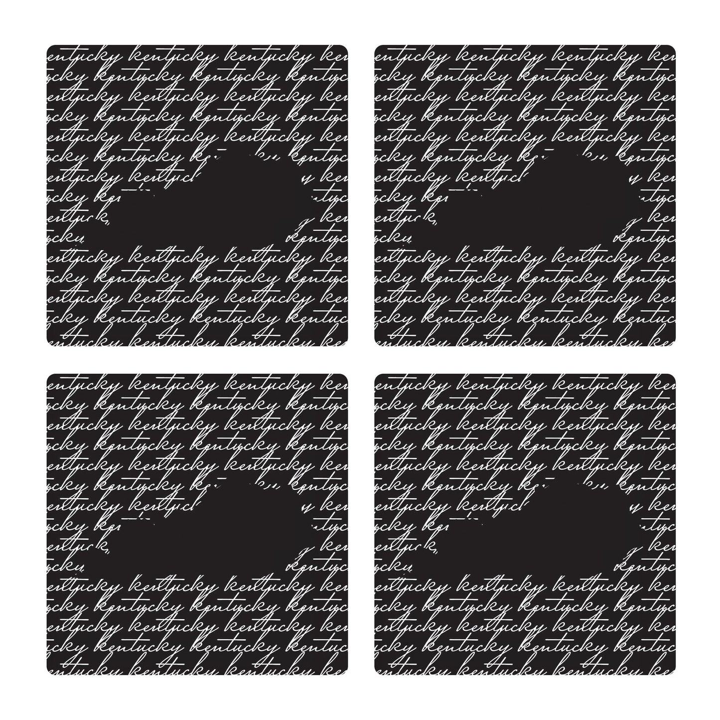 Ceramic Square Coaster 4-Set-Kentucky State Cursive Silhouette -0