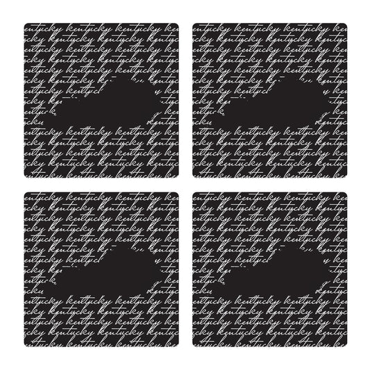 Ceramic Square Coaster 4-Set-Kentucky State Cursive Silhouette -0