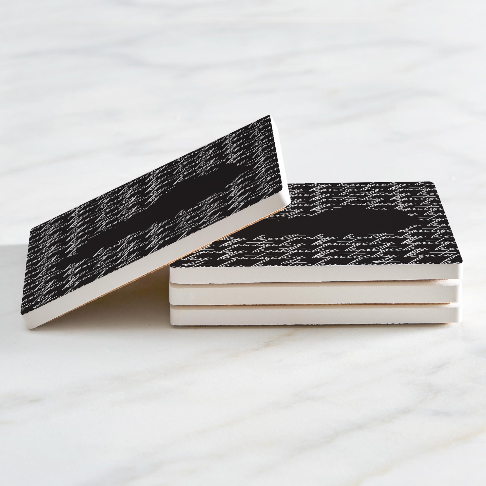 Ceramic Square Coaster 4-Set-Kentucky State Cursive Silhouette -2