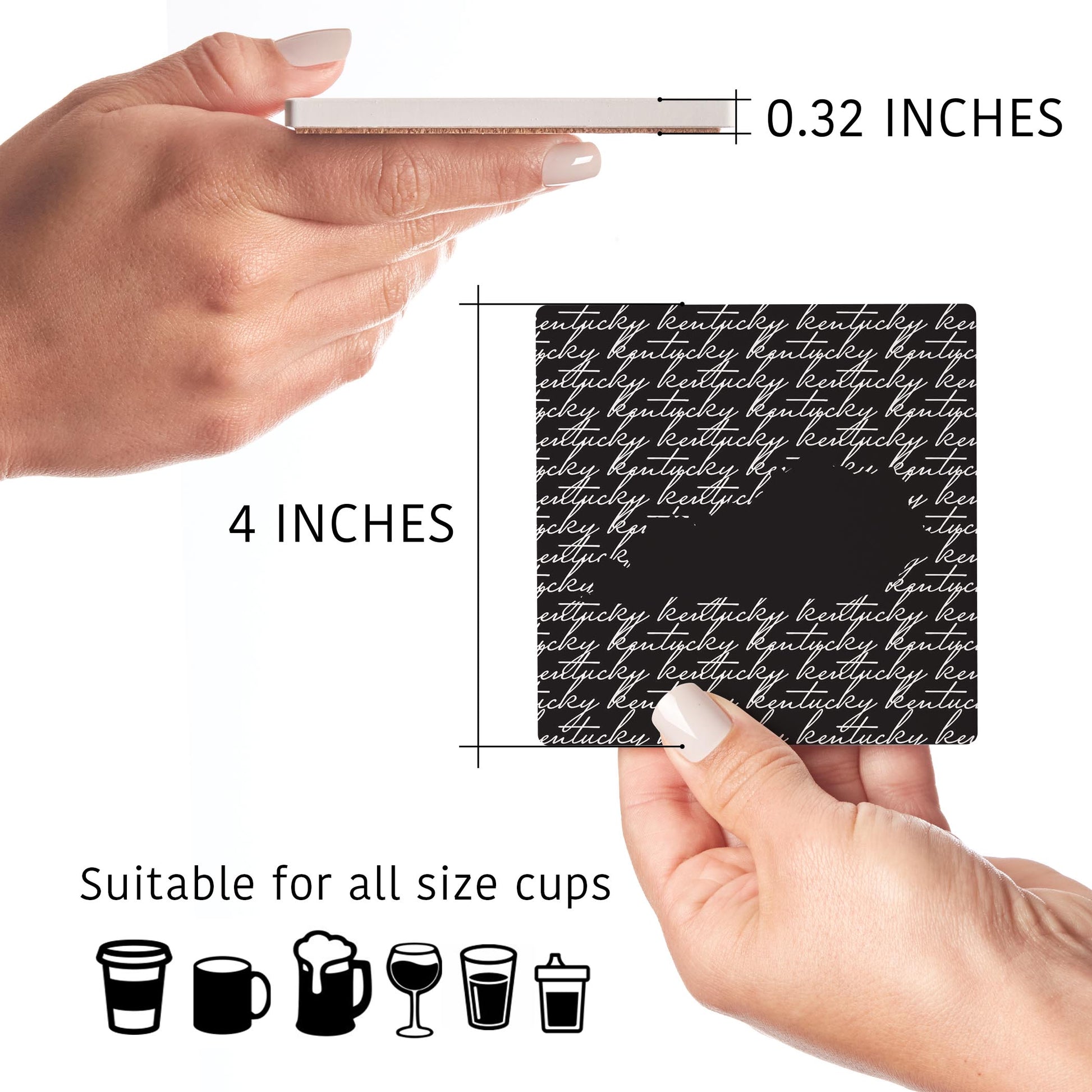 Ceramic Square Coaster 4-Set-Kentucky State Cursive Silhouette -4
