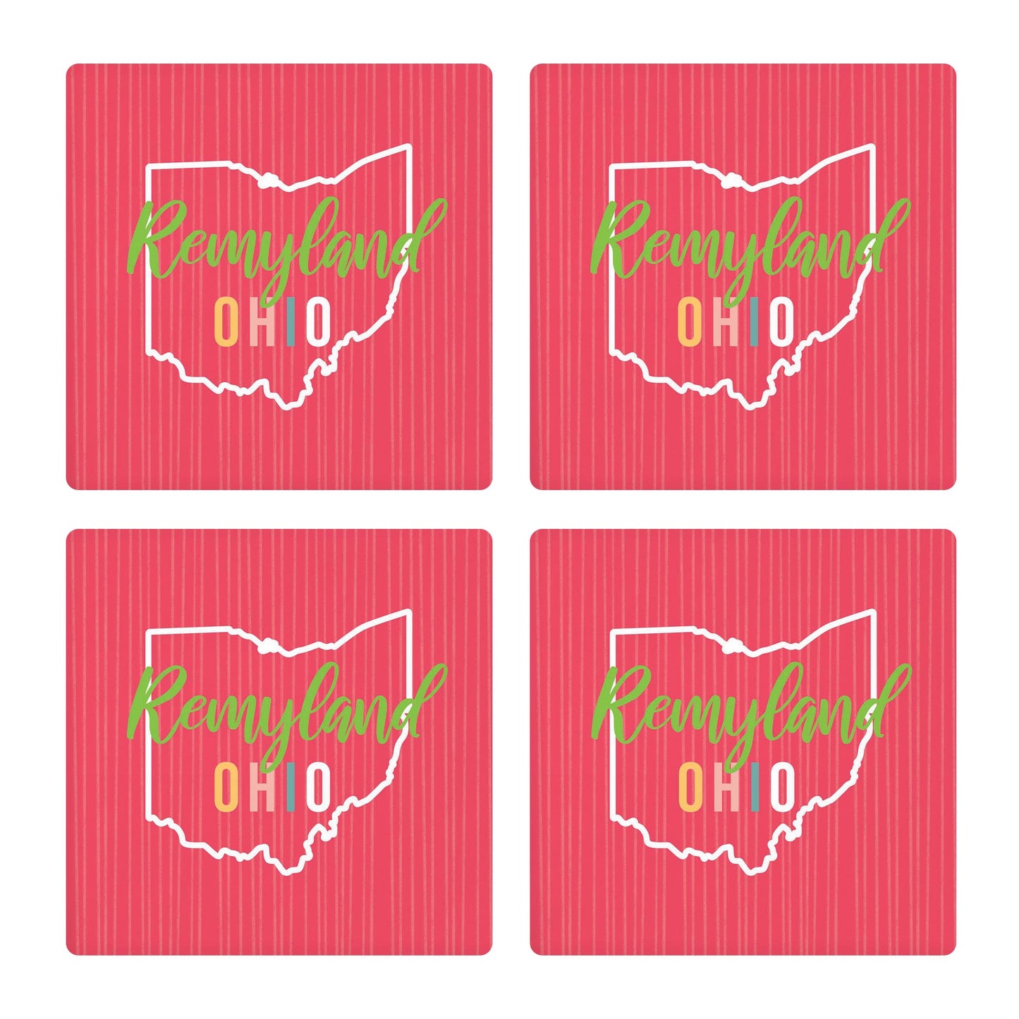 Ceramic Square Coaster 4-Set-Bright Boho Pink Remyland Ohio