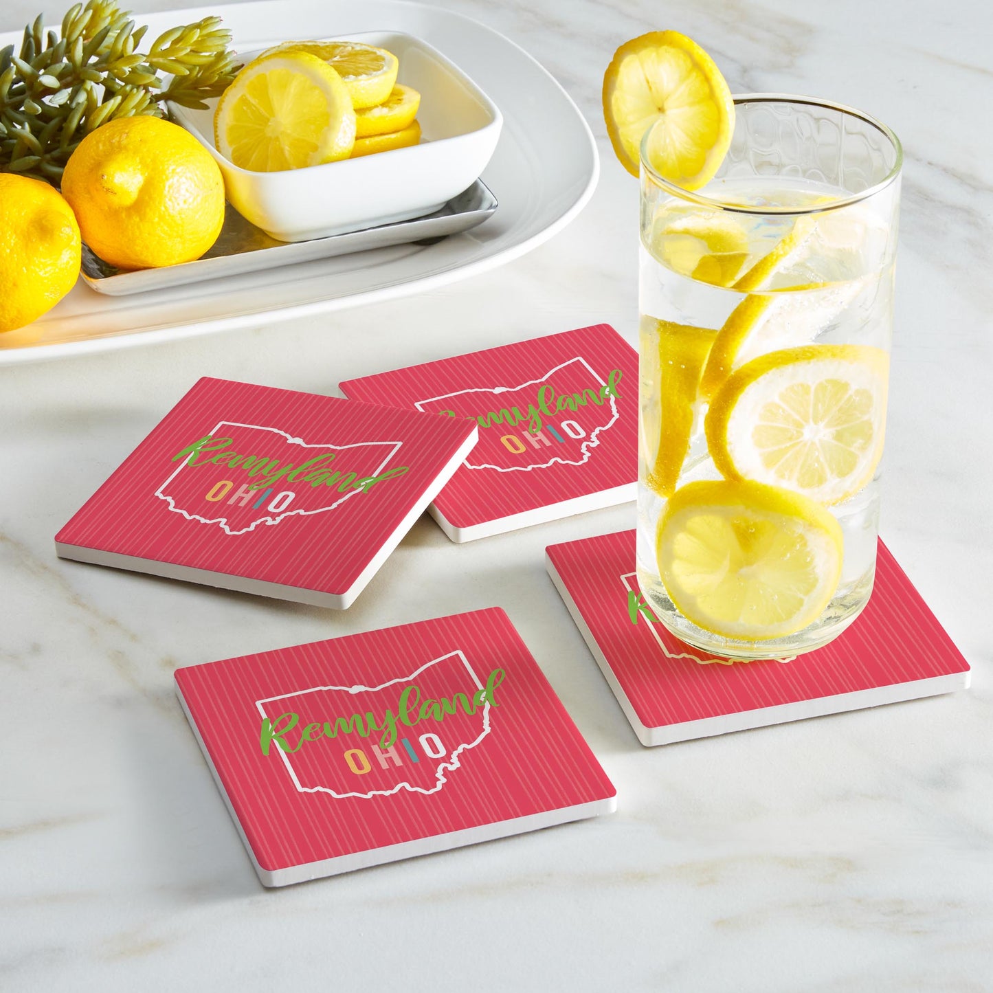 Ceramic Square Coaster 4-Set-Bright Boho Pink Remyland Ohio