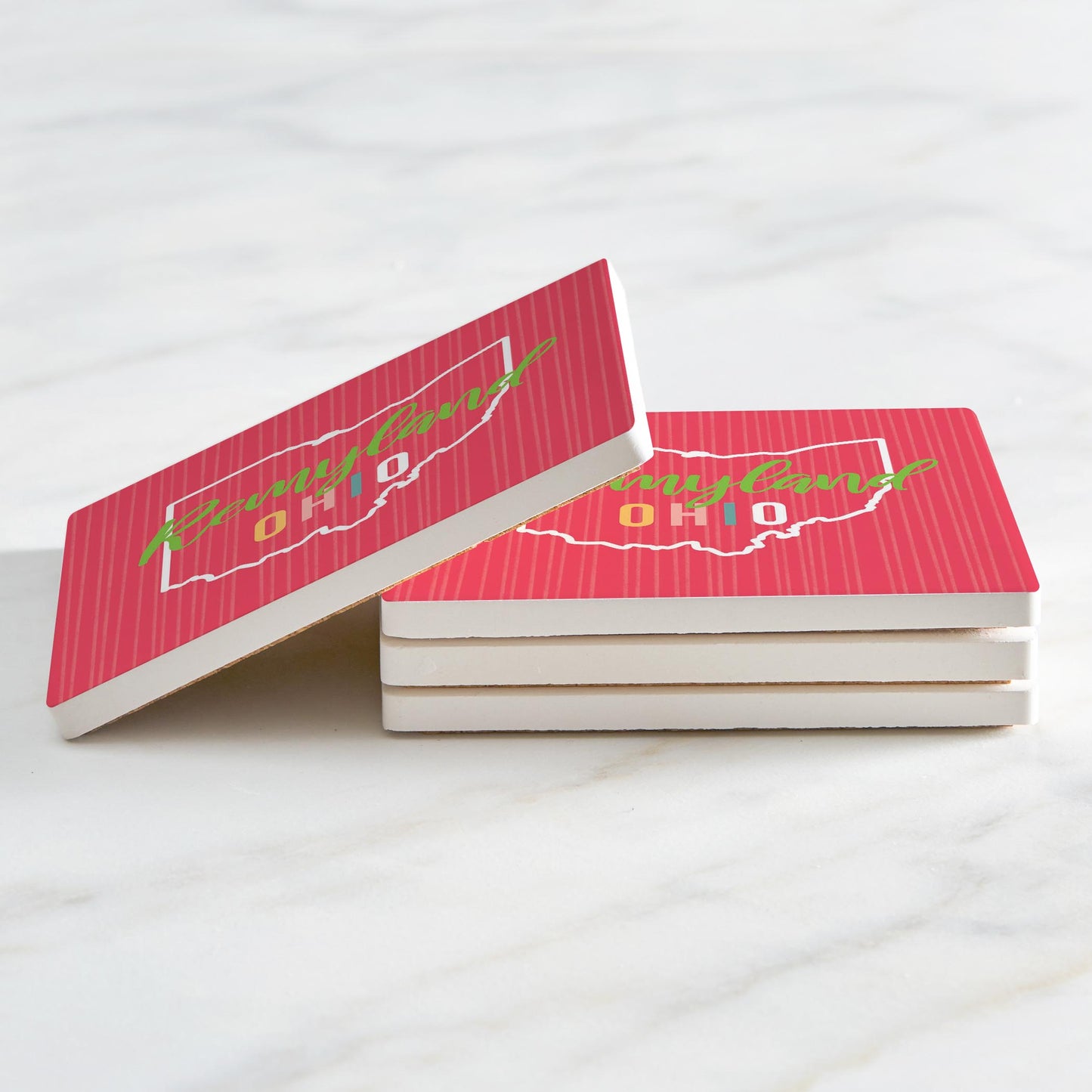 Ceramic Square Coaster 4-Set-Bright Boho Pink Remyland Ohio