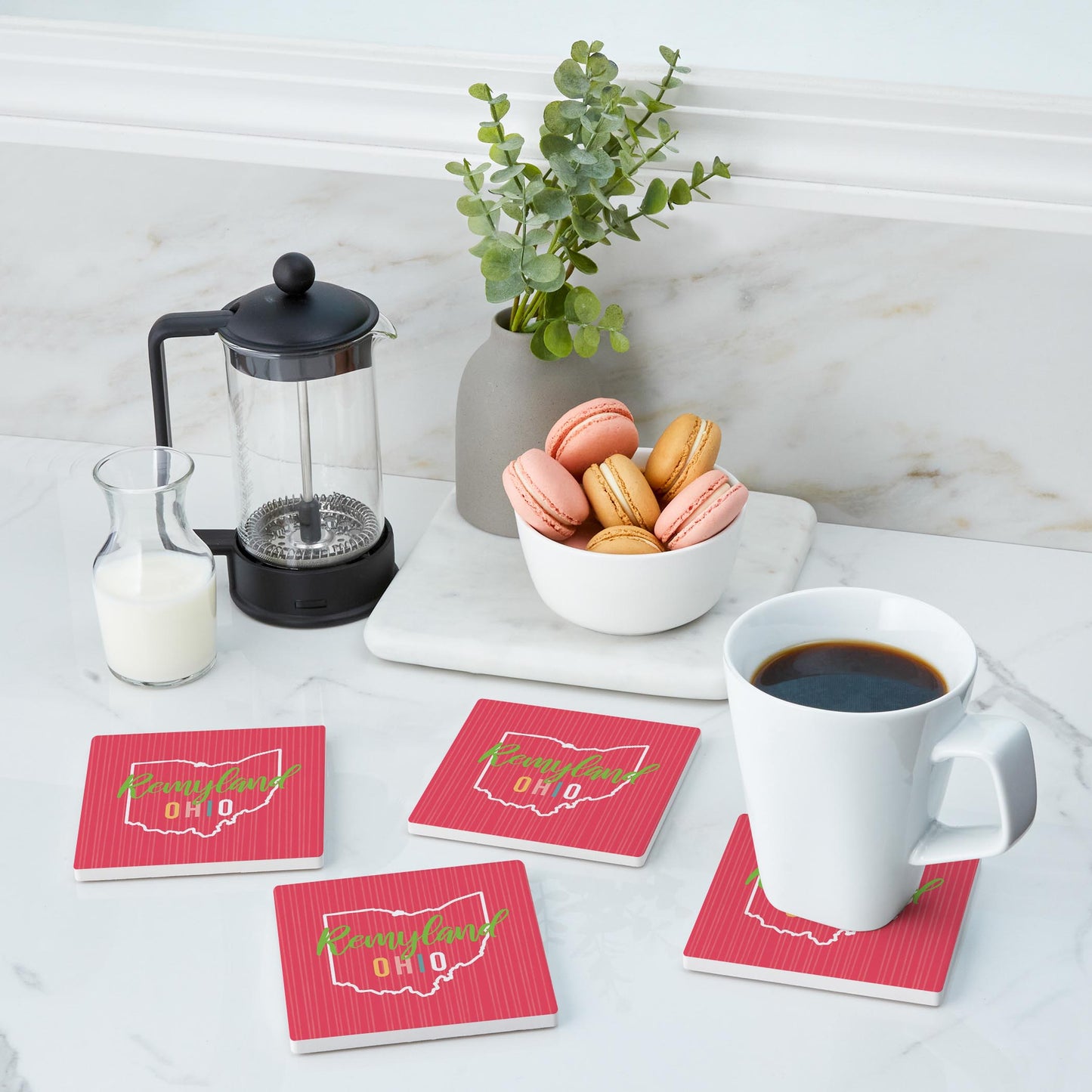 Ceramic Square Coaster 4-Set-Bright Boho Pink Remyland Ohio
