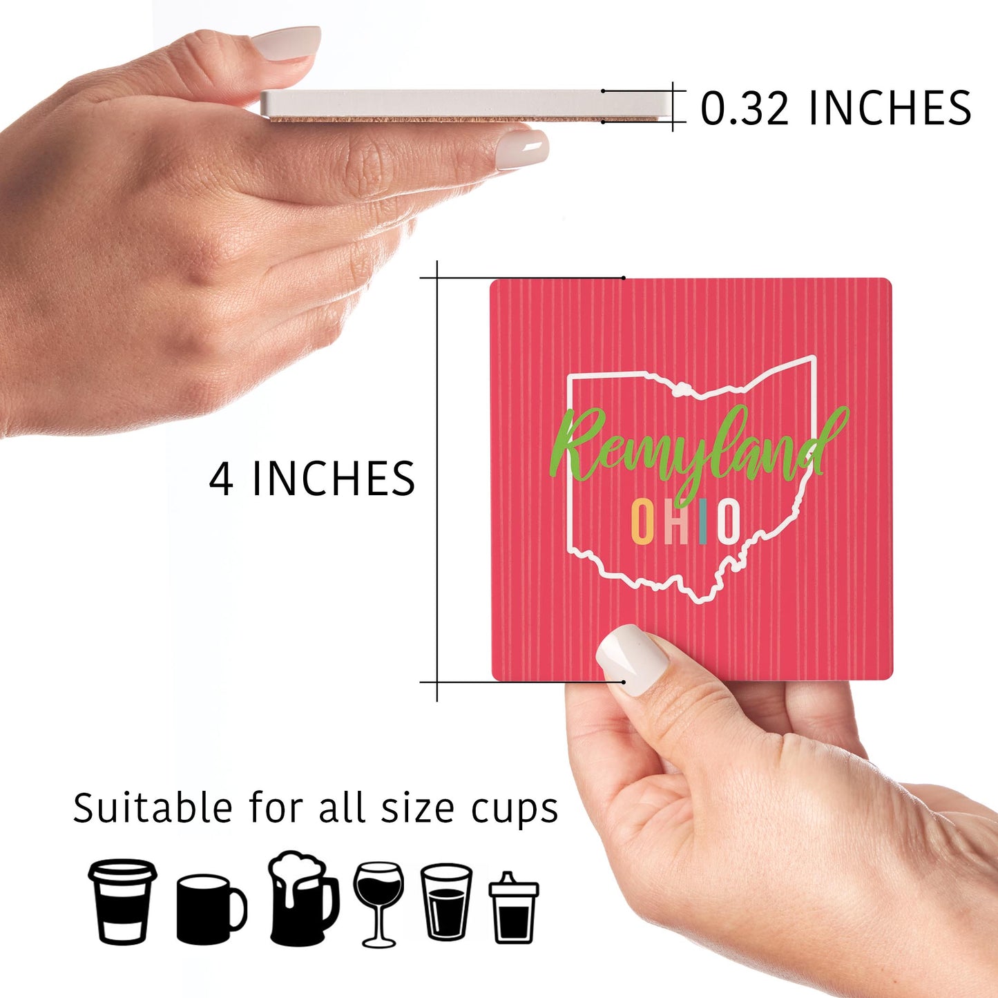 Ceramic Square Coaster 4-Set-Bright Boho Pink Remyland Ohio