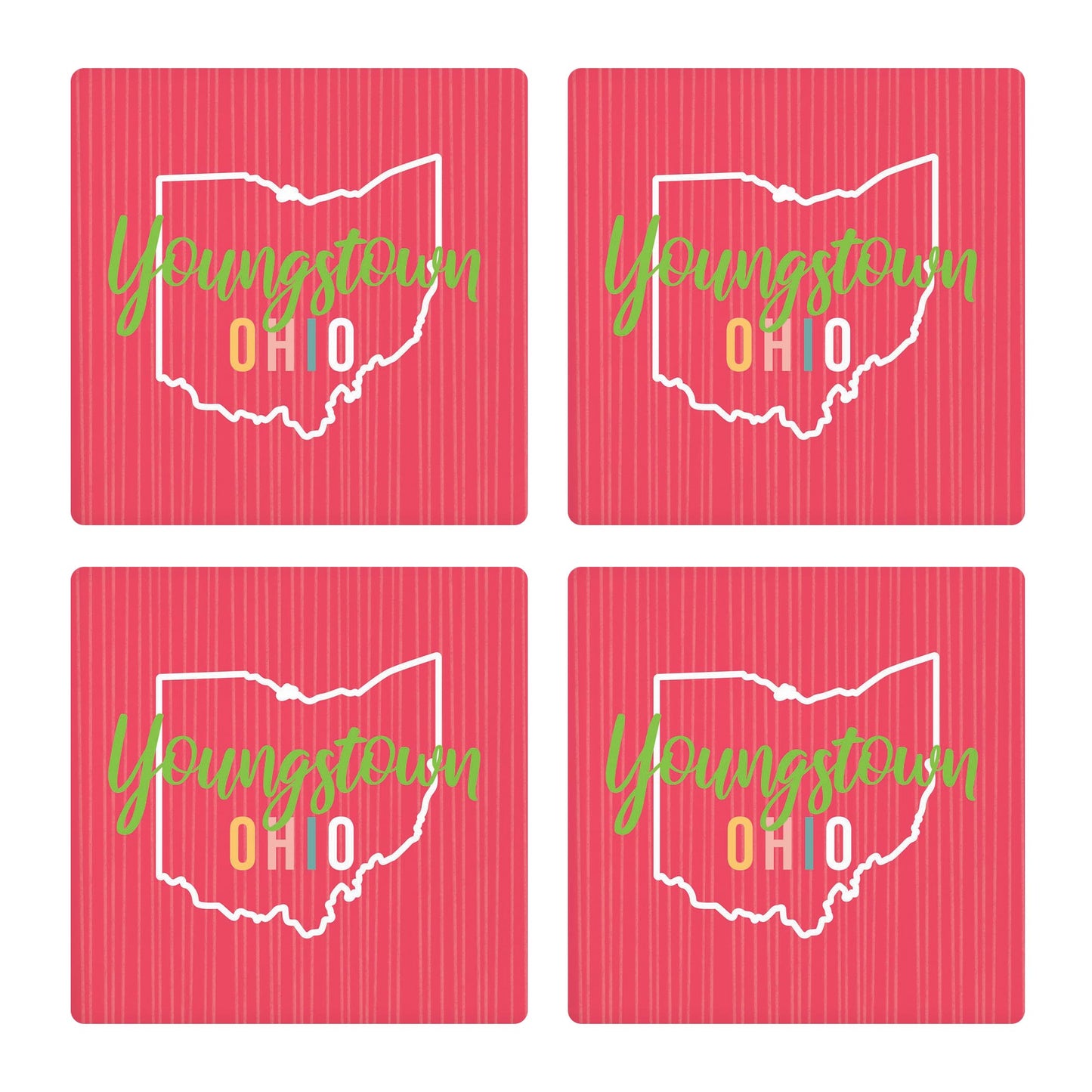 Ceramic Square Coaster 4-Set-Bright Boho Pink Youngstown Ohio