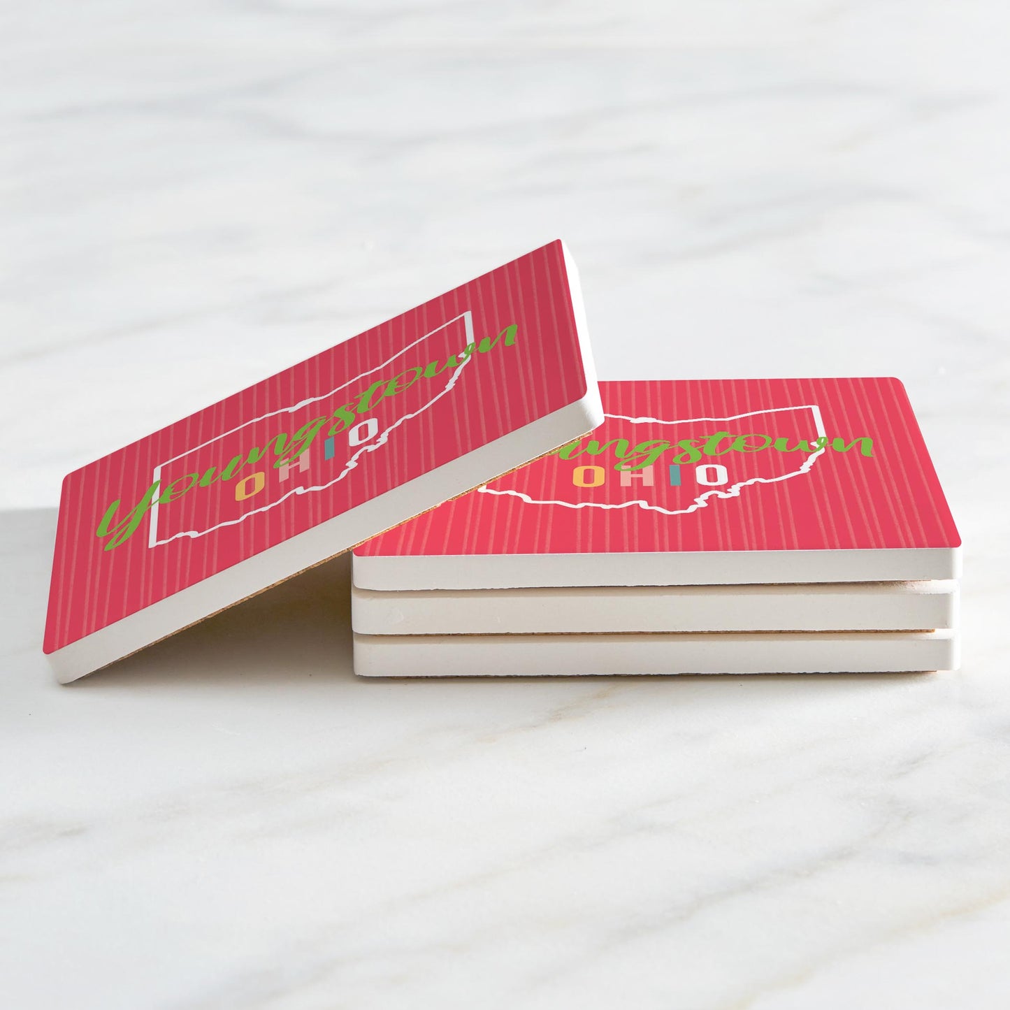 Ceramic Square Coaster 4-Set-Bright Boho Pink Youngstown Ohio