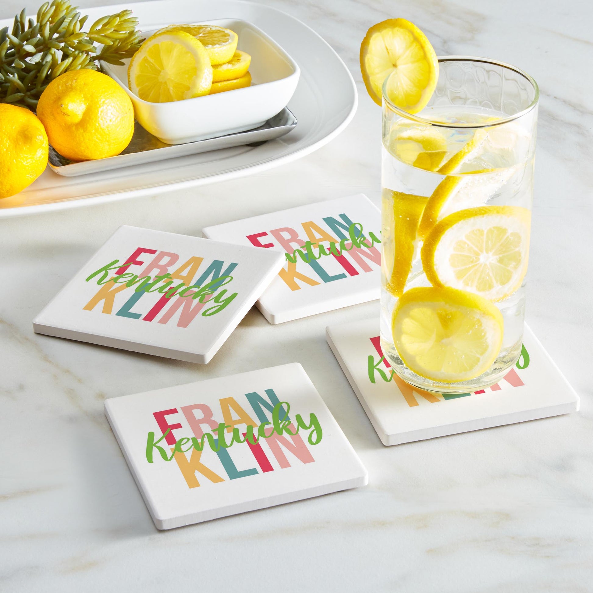 Ceramic Square Coaster 4-Set-Boho Bright Franklin Kentucky -1