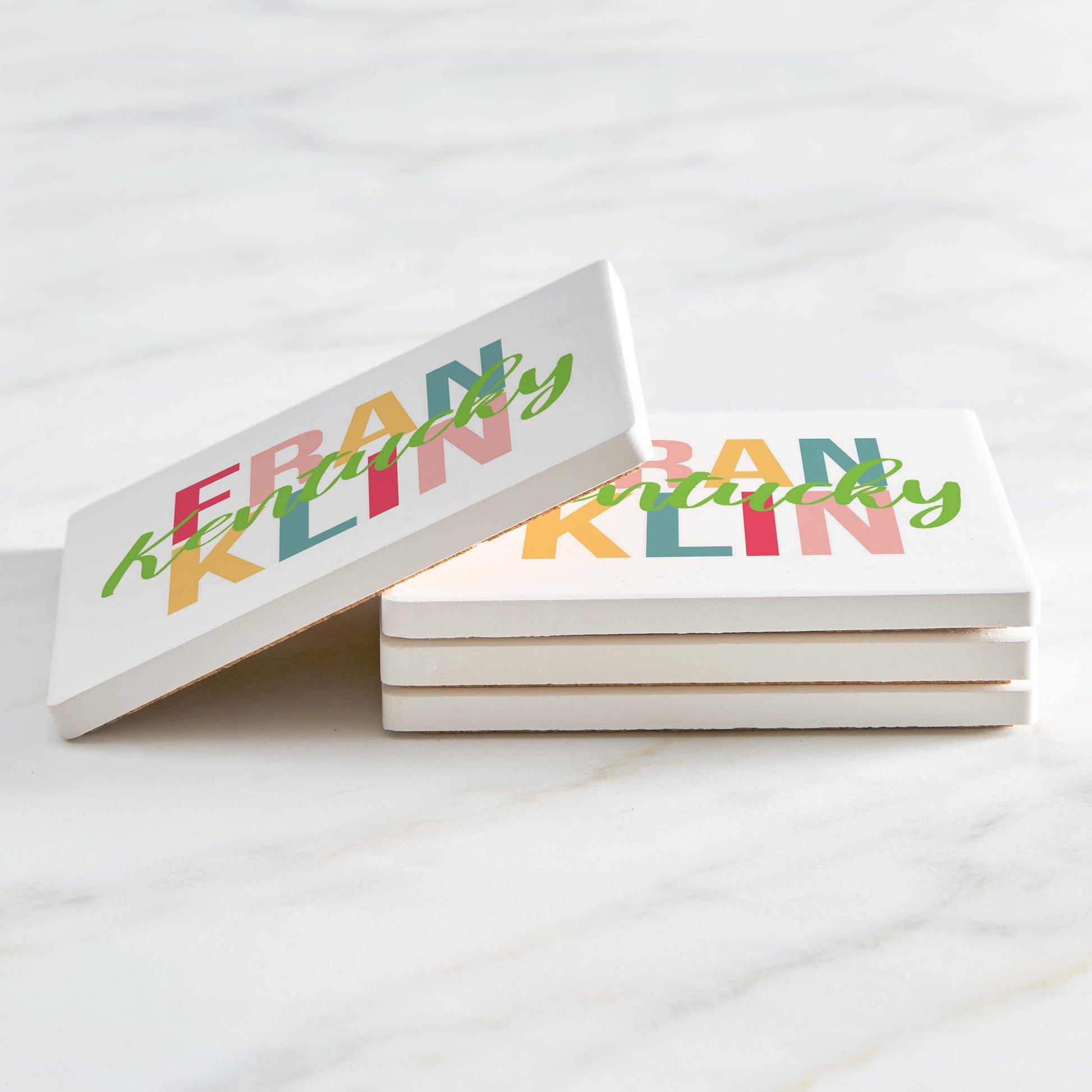Ceramic Square Coaster 4-Set-Boho Bright Franklin Kentucky -2
