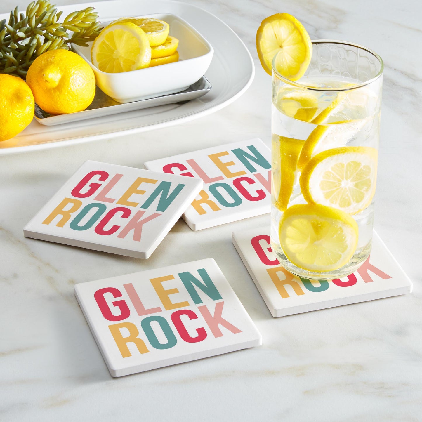 Ceramic Square Coaster 4-Set-Bright Boho Glen Rock -1