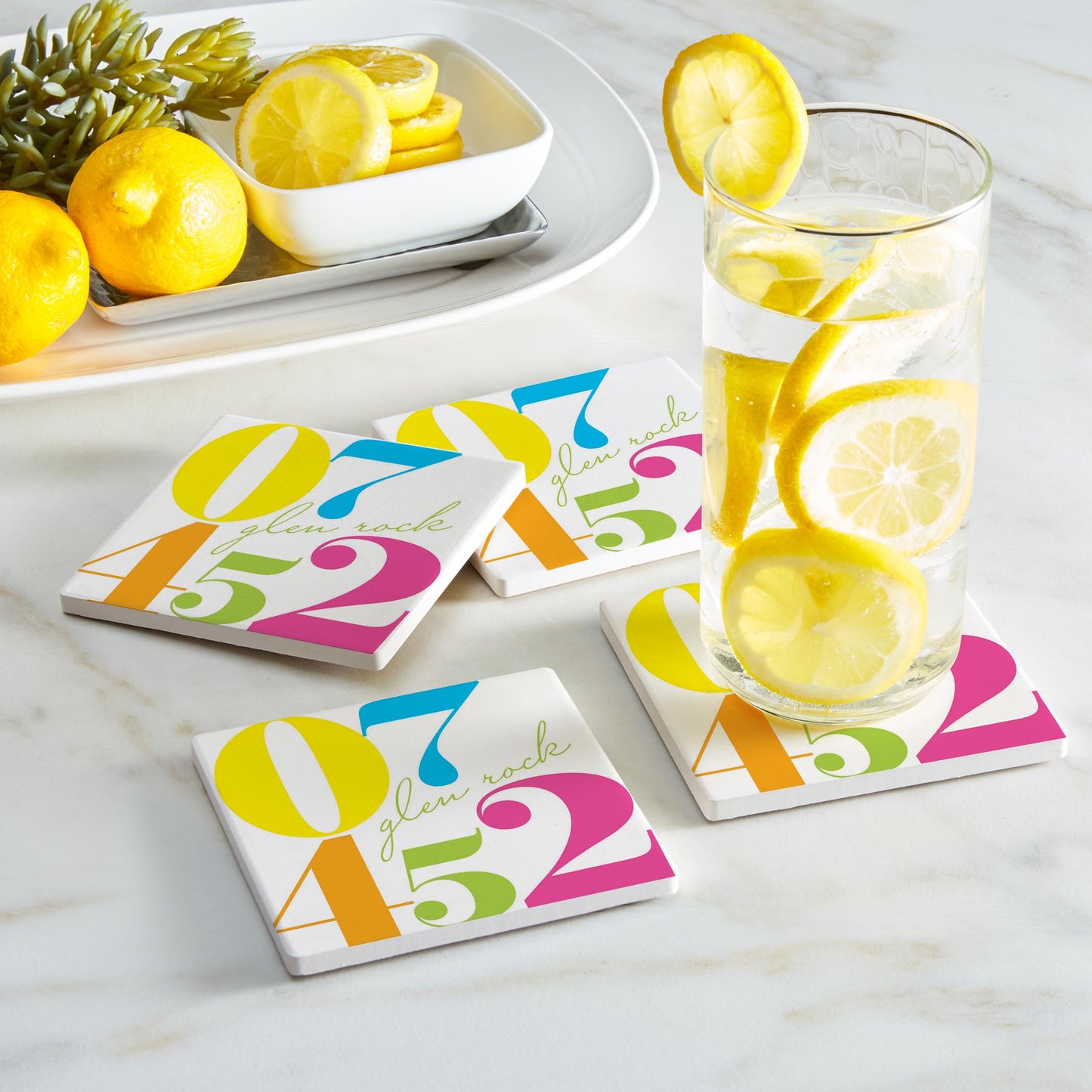 Ceramic Square Coaster 4-Set-Bright & Modern Colorblock 07452 Glen Rock -1