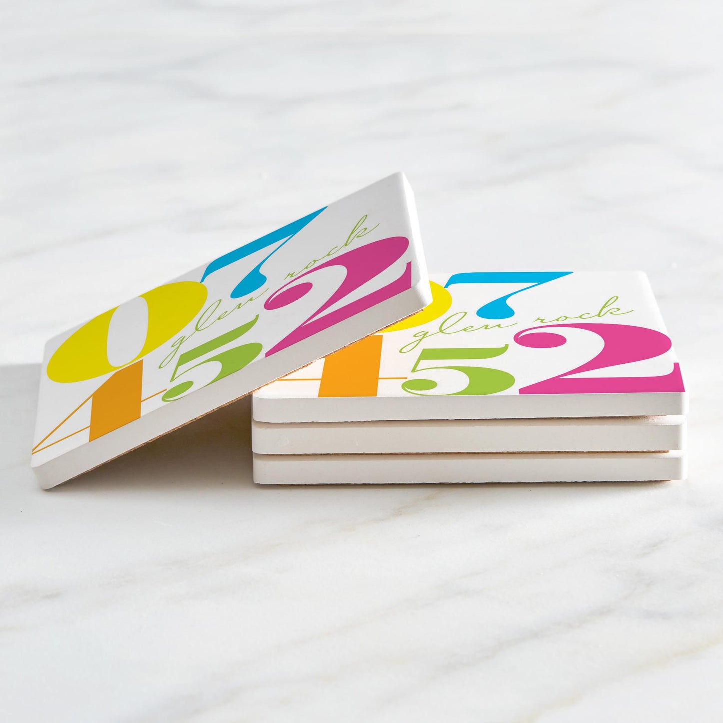 Ceramic Square Coaster 4-Set-Bright & Modern Colorblock 07452 Glen Rock -2