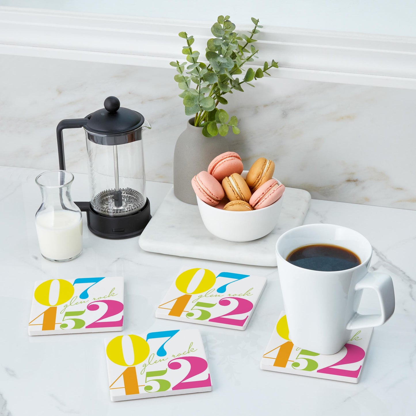 Ceramic Square Coaster 4-Set-Bright & Modern Colorblock 07452 Glen Rock -3