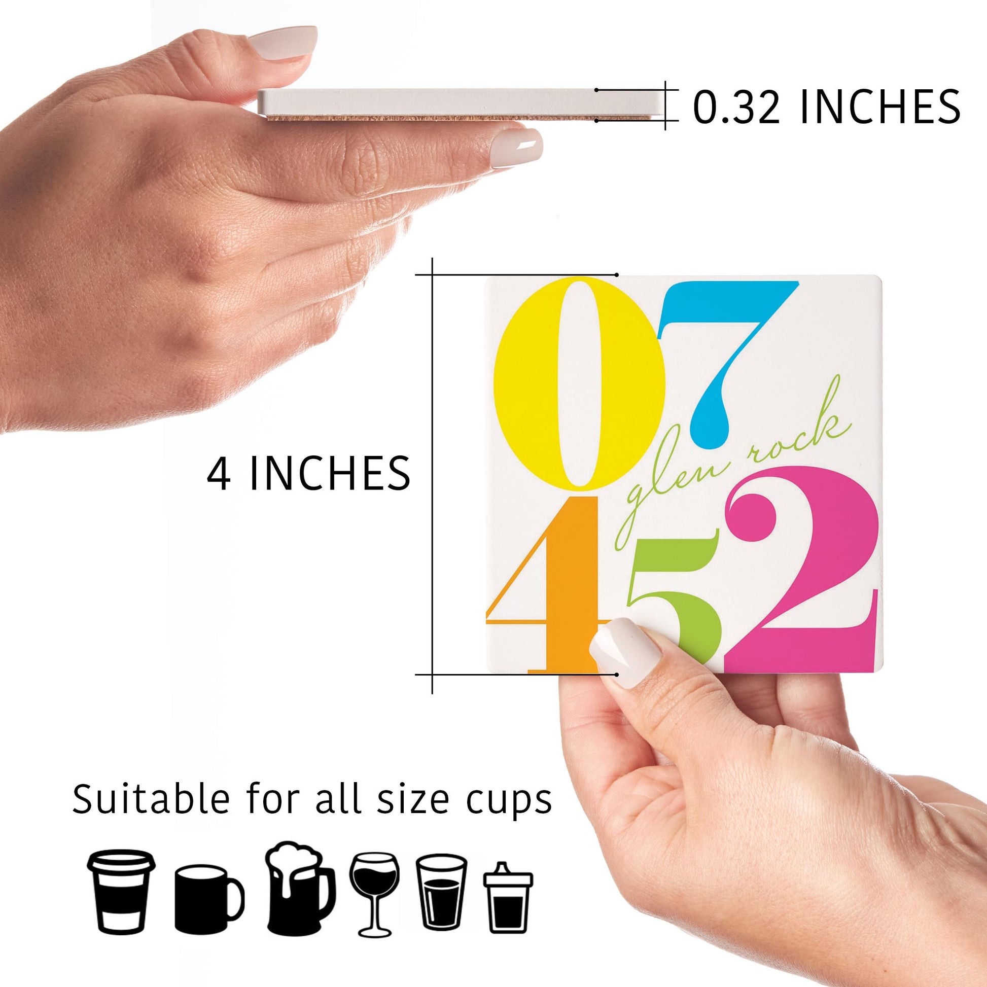 Ceramic Square Coaster 4-Set-Bright & Modern Colorblock 07452 Glen Rock -4