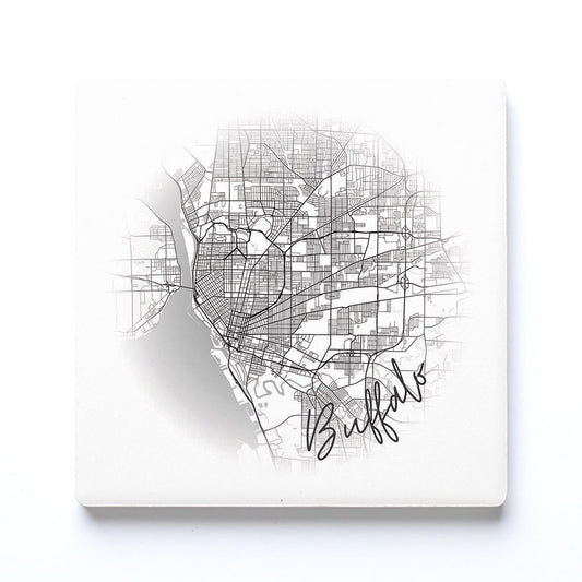 Ceramic Square Coaster-Minimalistic Faded Map Buffalo New York -0