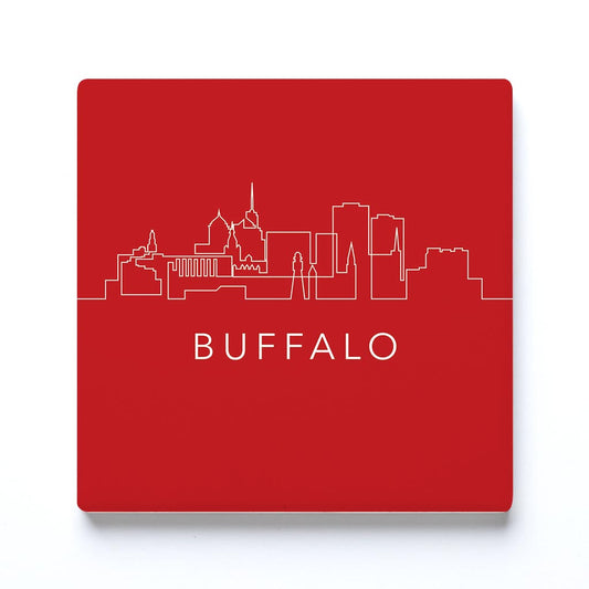 Ceramic Square Coaster-Red Buffalo NY Skyline -0