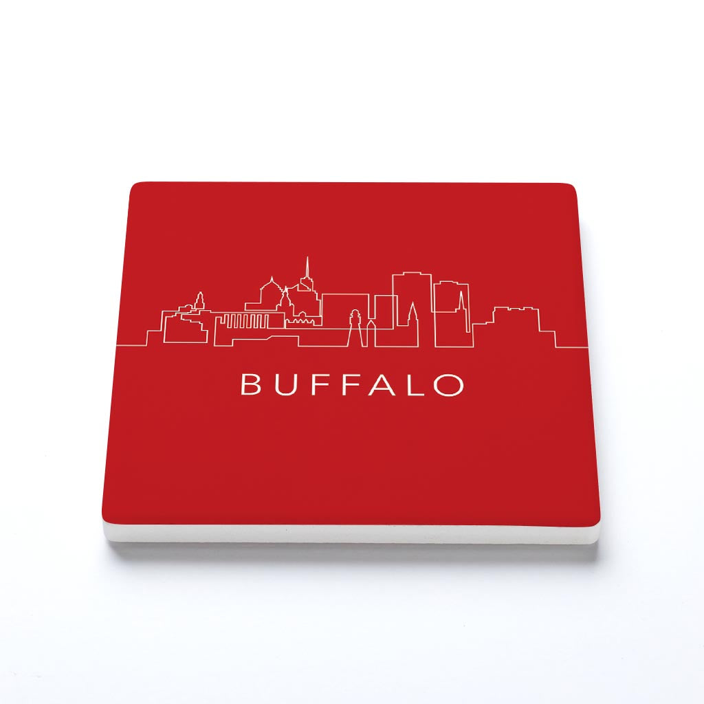 Ceramic Square Coaster-Red Buffalo NY Skyline -1