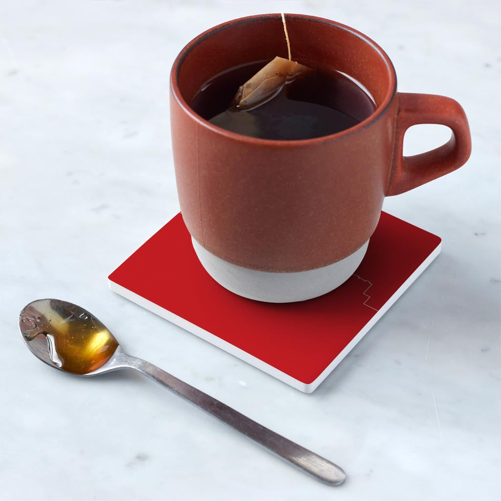 Ceramic Square Coaster-Red Buffalo NY Skyline -4