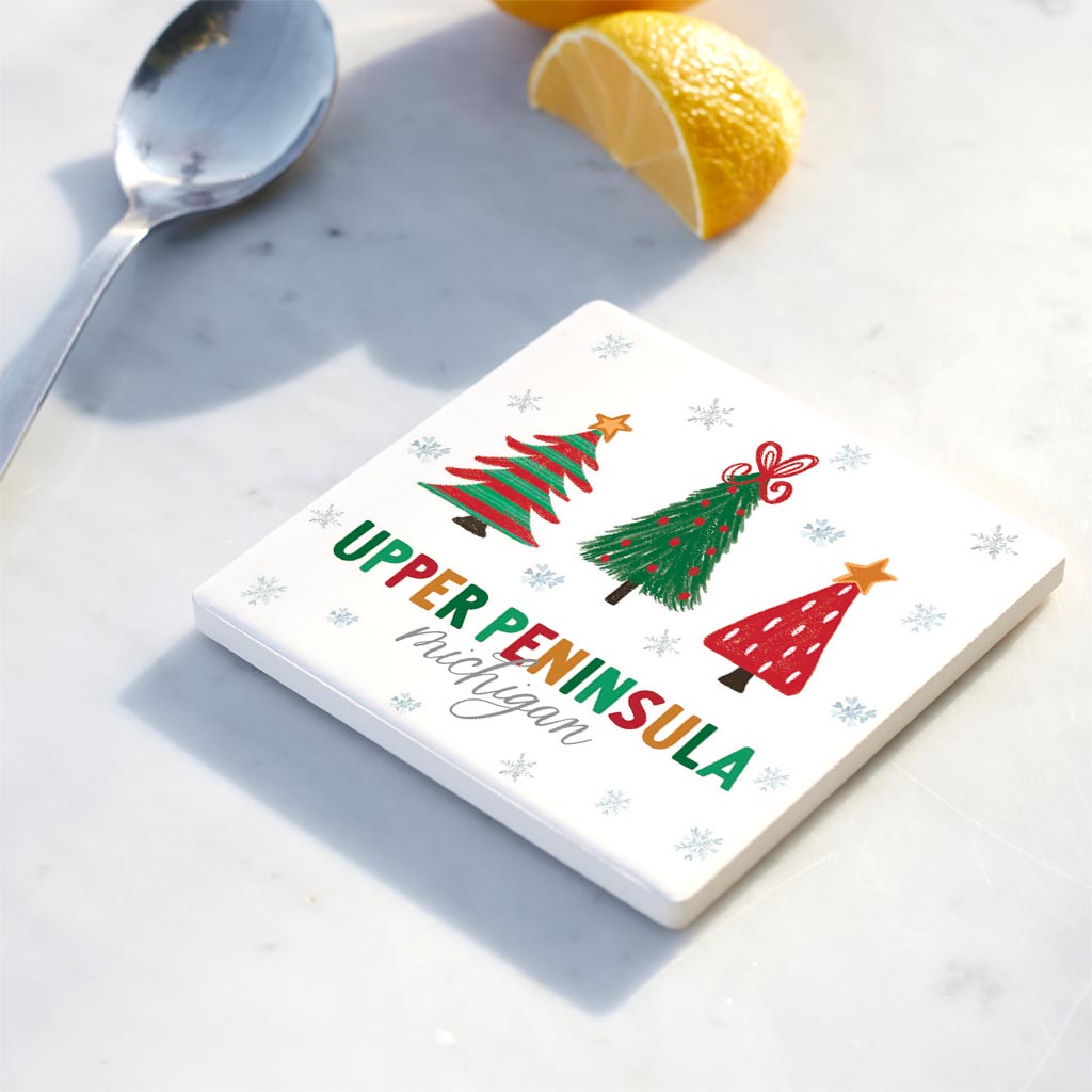 Ceramic Square Coaster-Whimsy Wonder Traditional Upper Peninsula Michigan -3