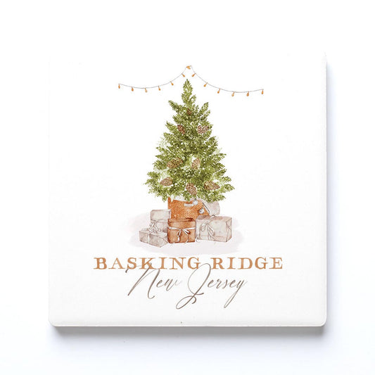 Ceramic Square Coaster-Cottage Tree Basking Ridge New Jersey -0