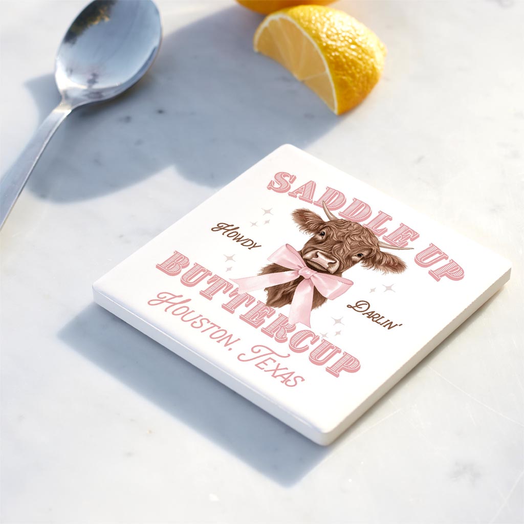 Ceramic Square Coaster-Love+Local Coquette Cowgirl -3